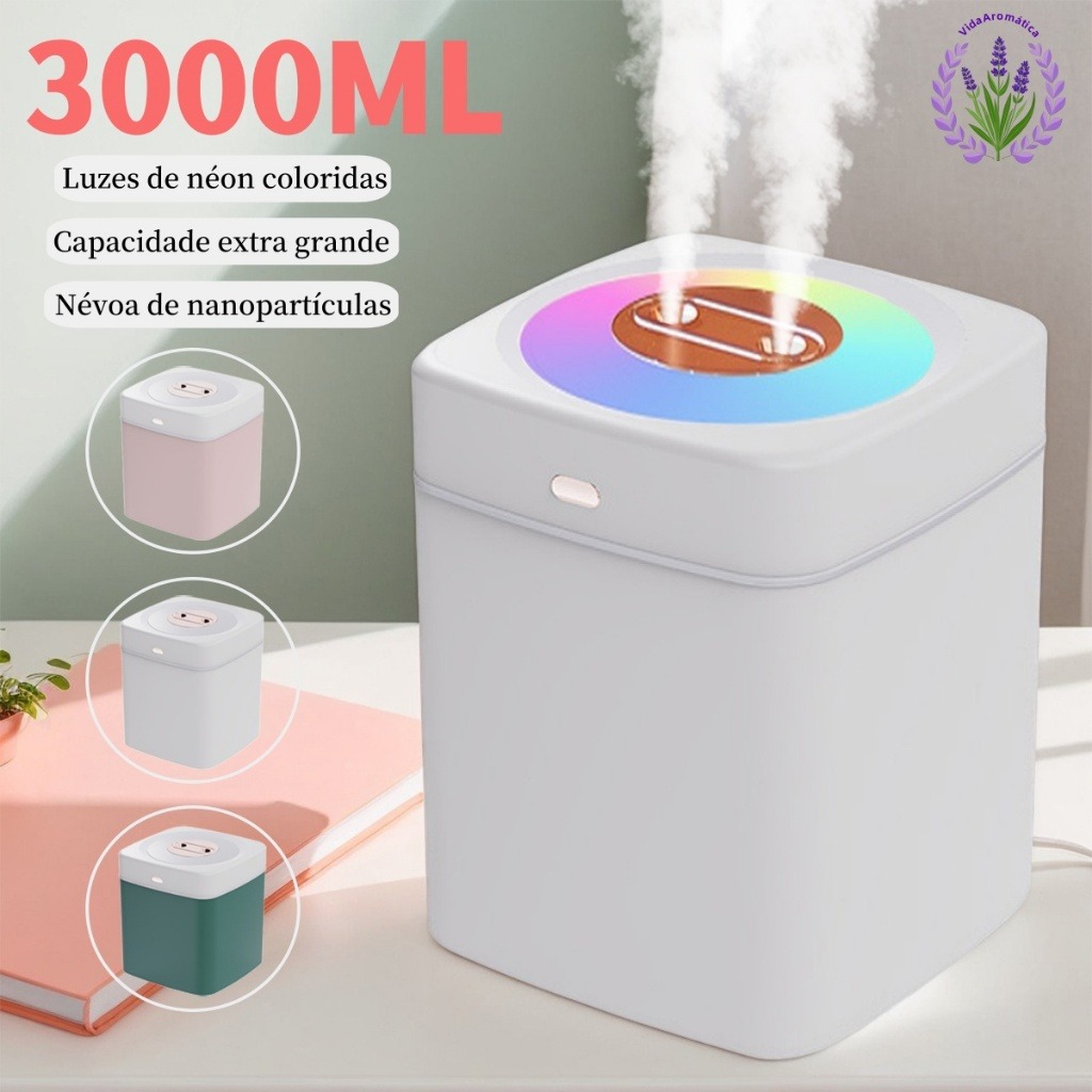 Umidificador Grande 3L de Saída Dupla com Luzes LED - Um Oásis de Conforto em Sua Casa!