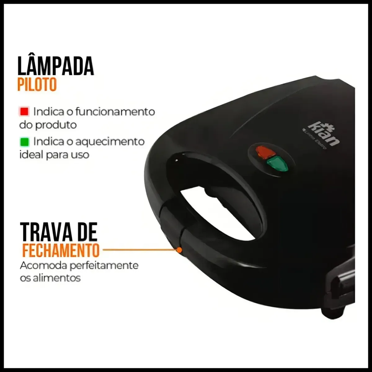 Sanduicheira Elétrica Grill Kian 220V – Chapa Antiaderente, 750W – Prepara Sanduíches, Carnes e Vegetais com Praticidade
