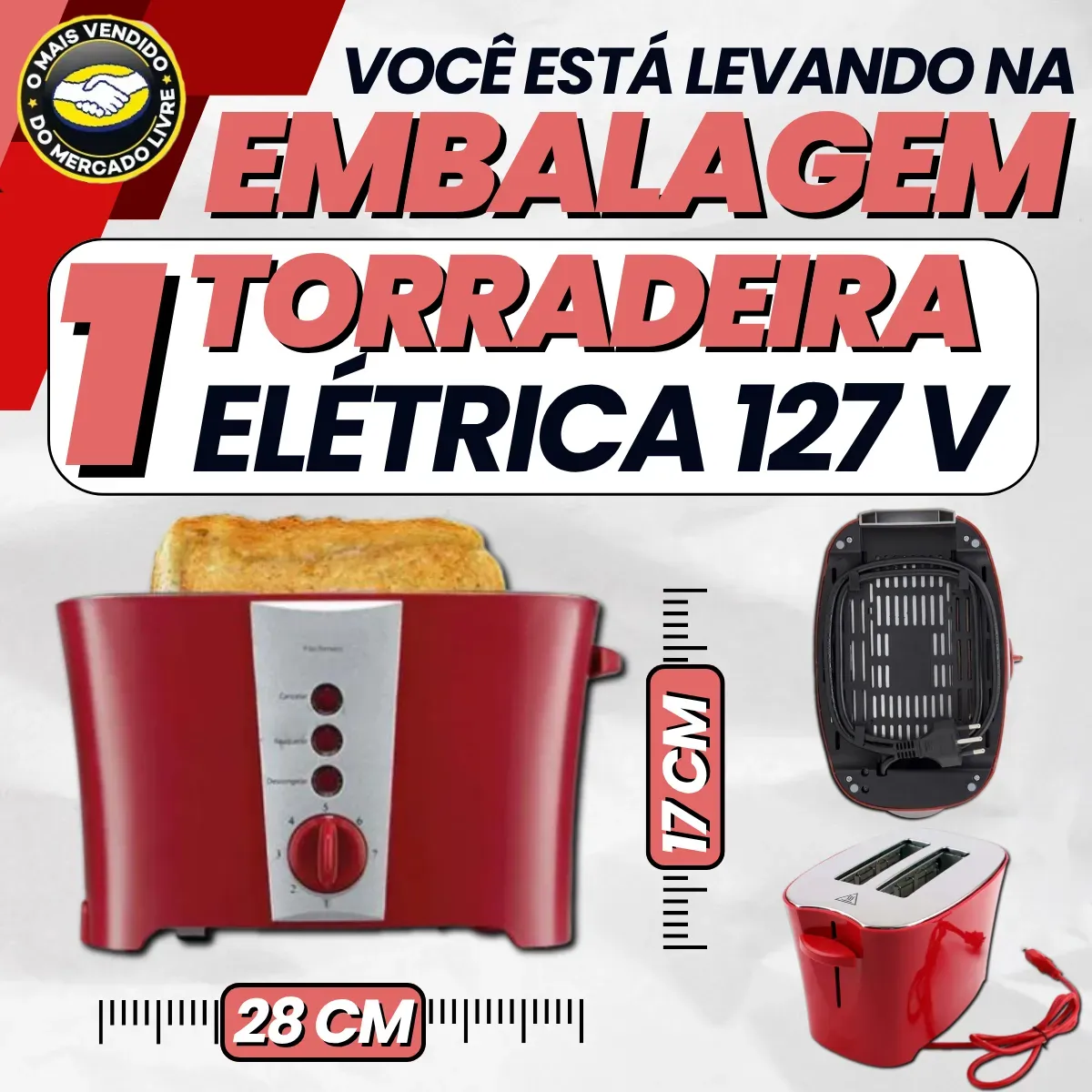 Torradeira Elétrica Multifuncional 127V – 800W, 7 Níveis de Tostagem, Descongela e Reaquece | Praticidade no Café da Manhã