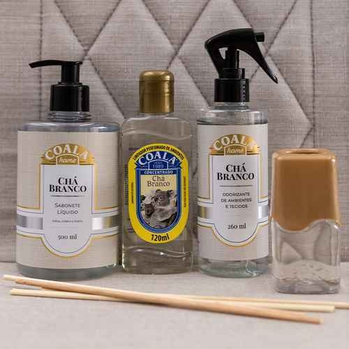 Kit Completo Coala Chá Branco: Difusor, Odorizante e Sabonete Líquido para uma Casa Perfumada