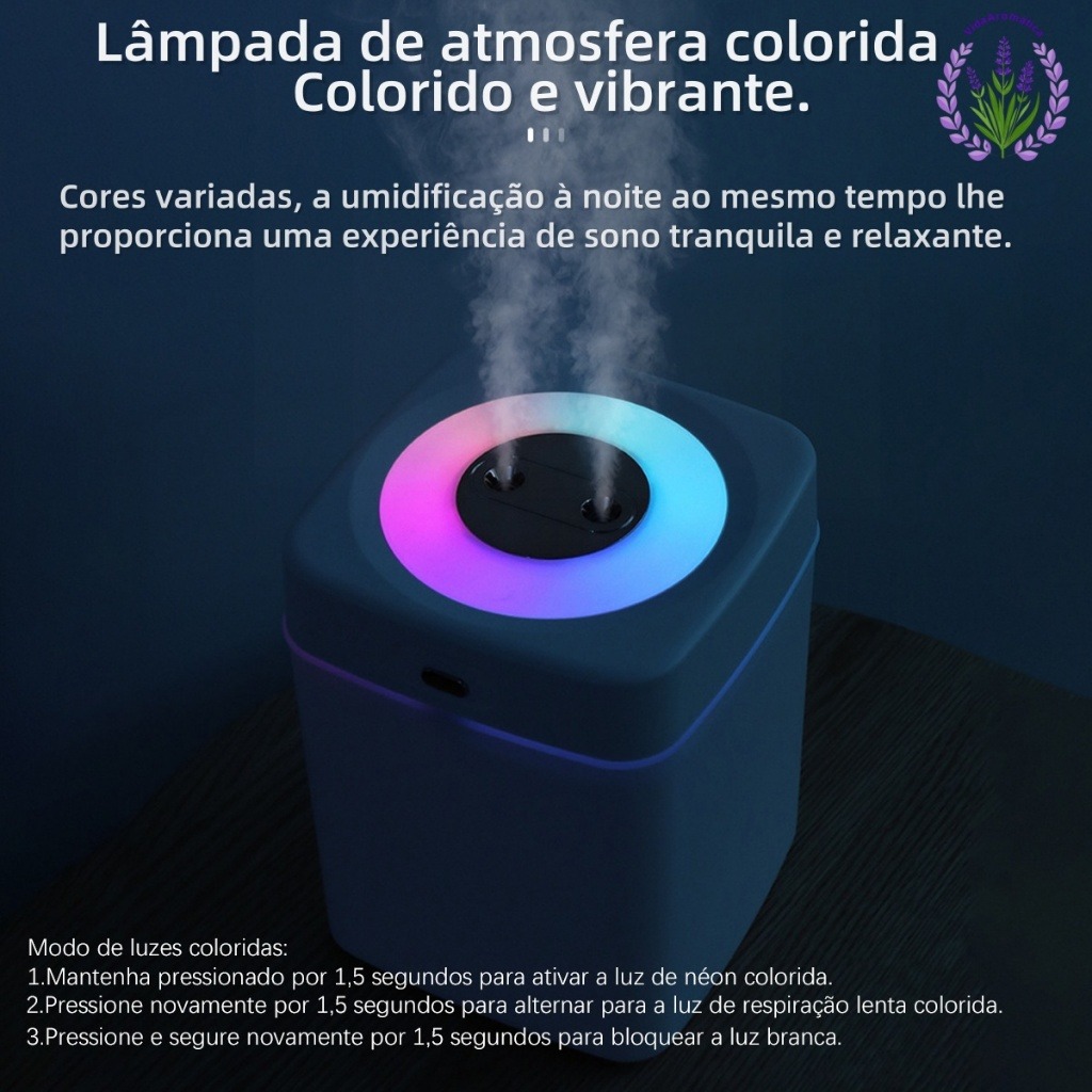 Umidificador Grande 3L de Saída Dupla com Luzes LED - Um Oásis de Conforto em Sua Casa!