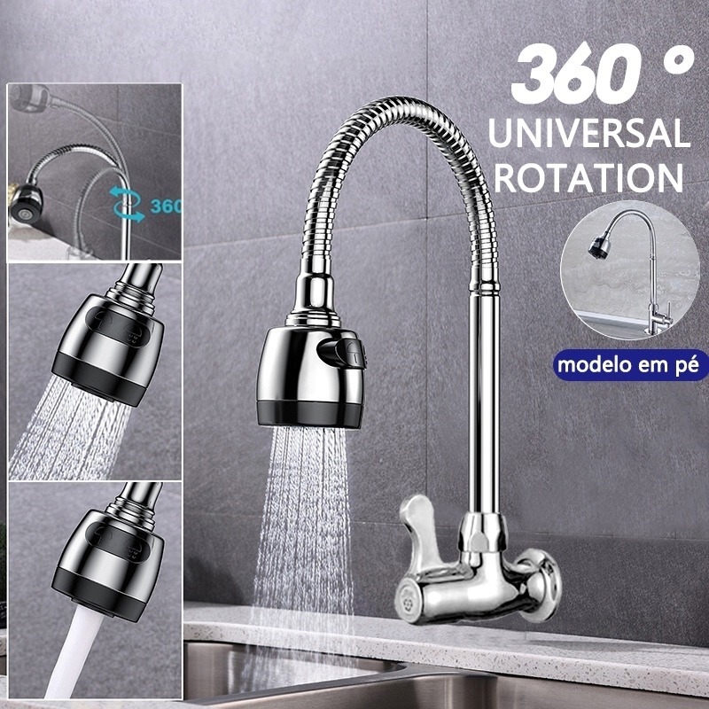 Torneira de Cozinha Gourmet Luxo Inox Prata - Flexibilidade 360° com Chuveiro!