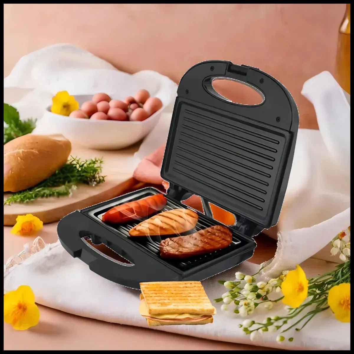 Sanduicheira Elétrica Grill Kian 220V – Chapa Antiaderente, 750W – Prepara Sanduíches, Carnes e Vegetais com Praticidade