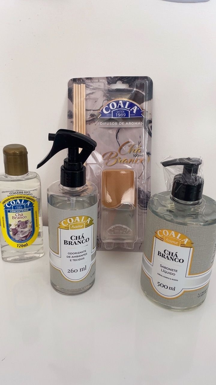 Kit Completo Coala Chá Branco: Difusor, Odorizante e Sabonete Líquido para uma Casa Perfumada