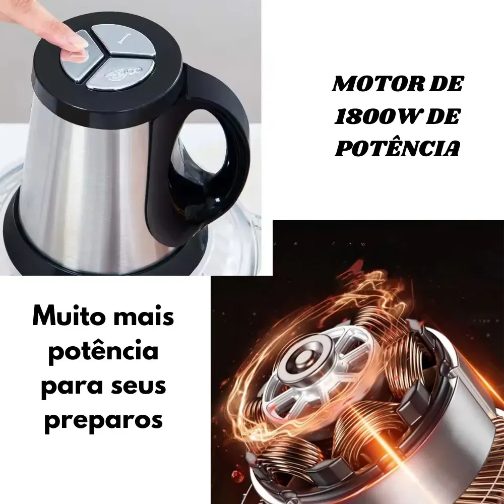 Multiprocessador Picador de Alimentos 1800W, 3 Litros – Moedor de Carne e Legumes com Lâminas Inox – 110V ou 220V