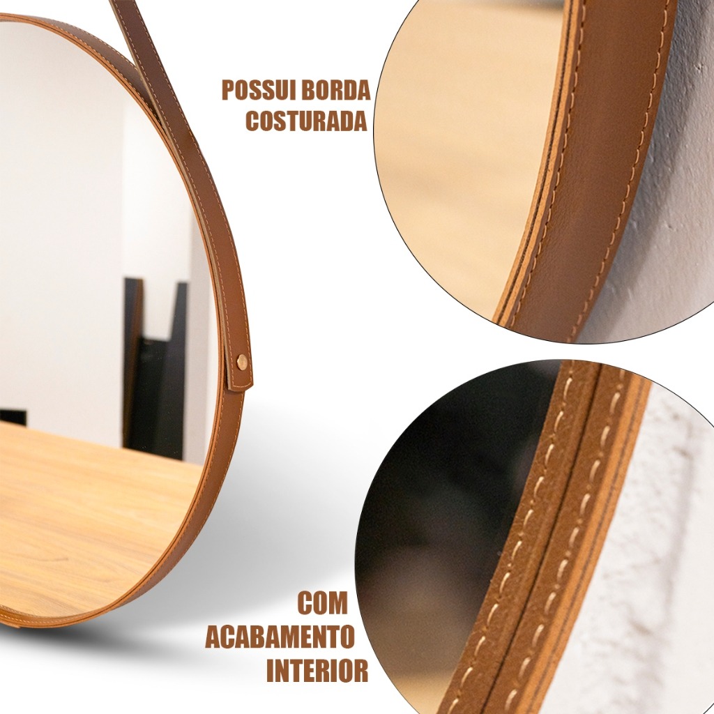 Espelho Redondo Decorativo Adnet com Alça em Couro - O Toque Final de Luxo para Seu Ambiente