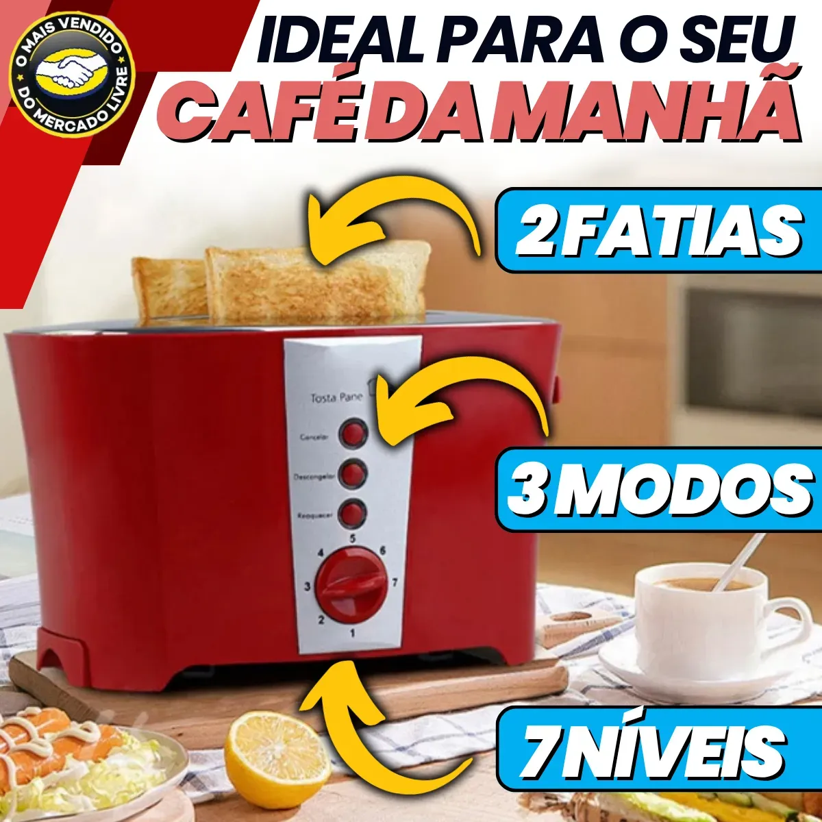 Torradeira Elétrica Multifuncional 127V – 800W, 7 Níveis de Tostagem, Descongela e Reaquece | Praticidade no Café da Manhã