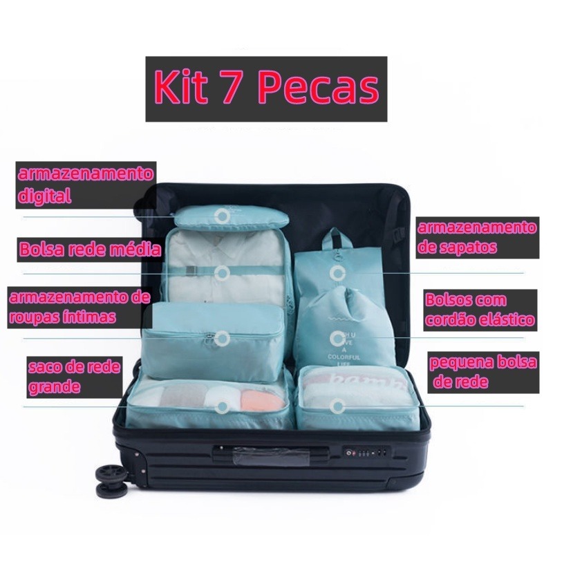✈️ Kit 7 Peças Bolsas Organizadoras para Mala – Sua Viagem Perfeita Começa Aqui!