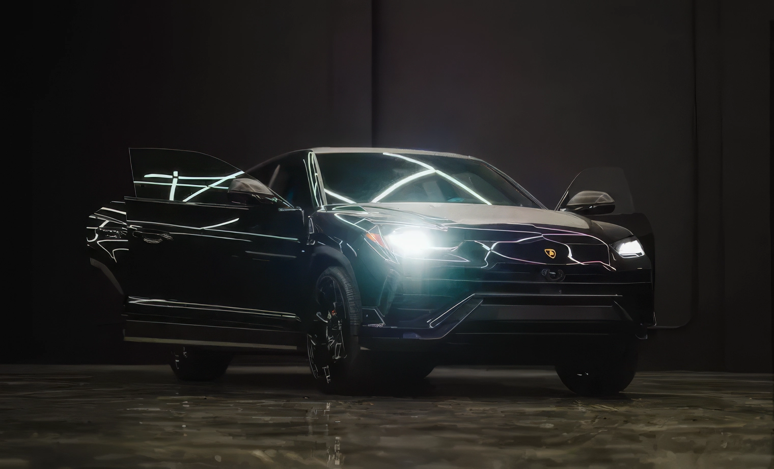 Lamborghini Urus S – Nero Noctis on Nero Ade & Blu Nethuns (Gloss Black on Black & Blue)