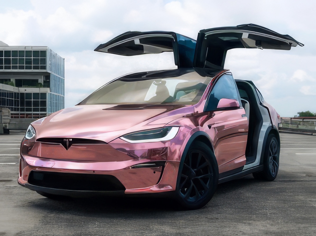 Tesla Model X –Rose Gold Pink Chrome on White 