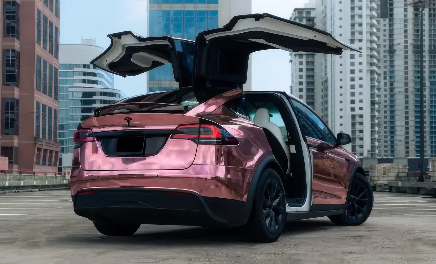 Tesla Model X –Rose Gold Pink Chrome on White 