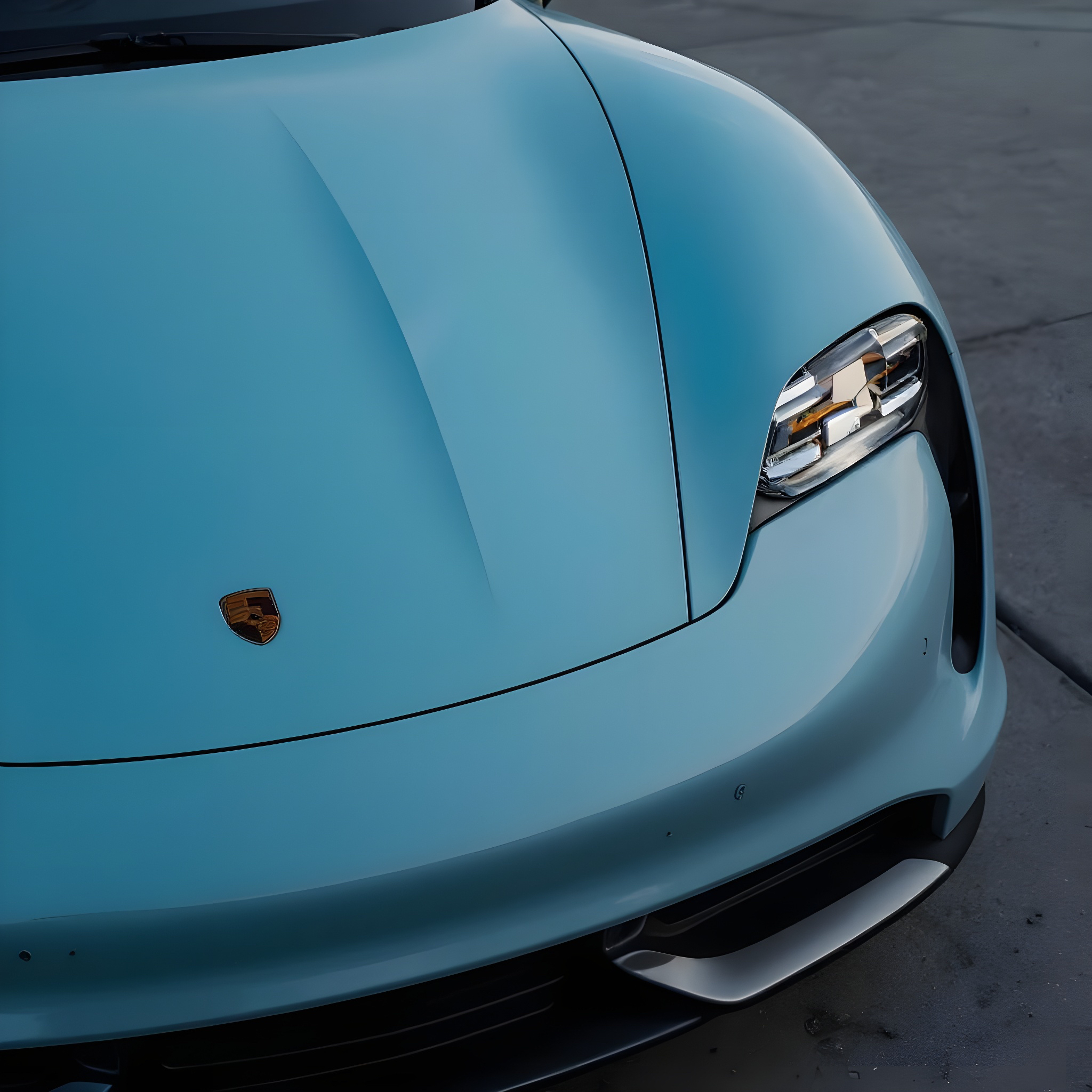 Porsche Taycan - Frozen Light Blue Metallic on Black & Truffle Brown