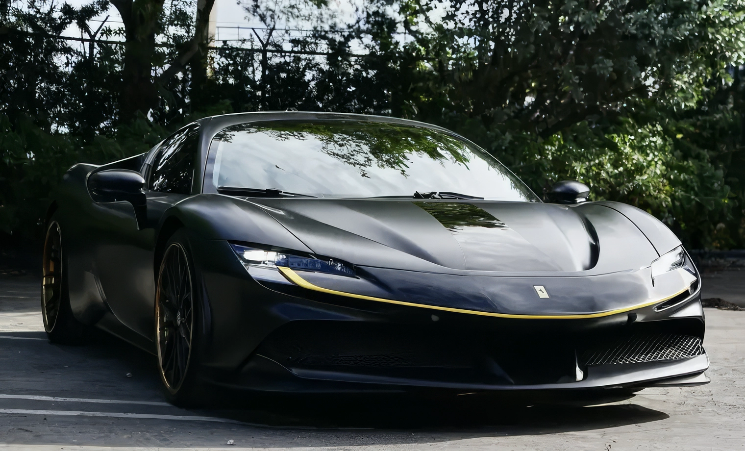 Ferrari SF90 Stradale — Nero Opaco on Cuoio (Matte Black on Tan)