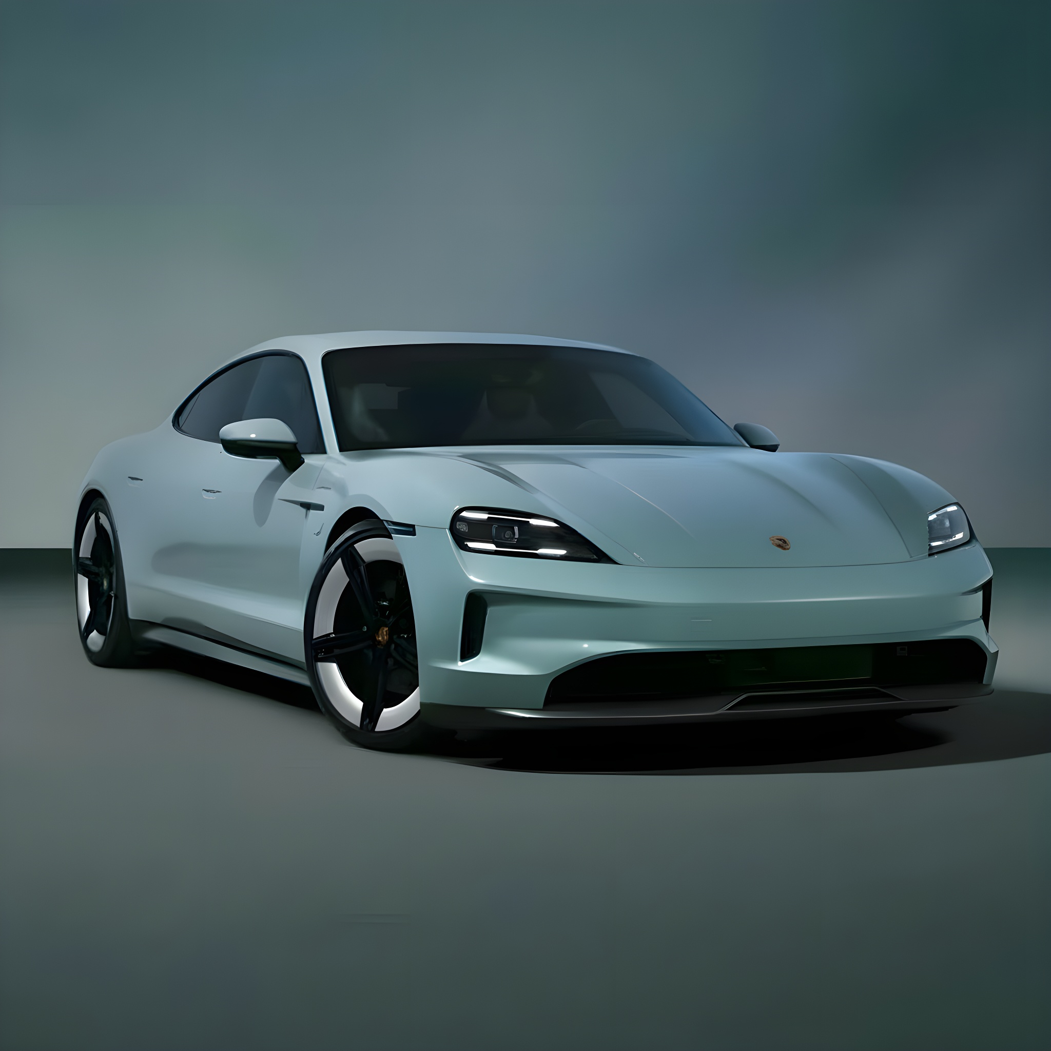 Porsche Taycan - Frozen Light Blue Metallic on Black & Truffle Brown