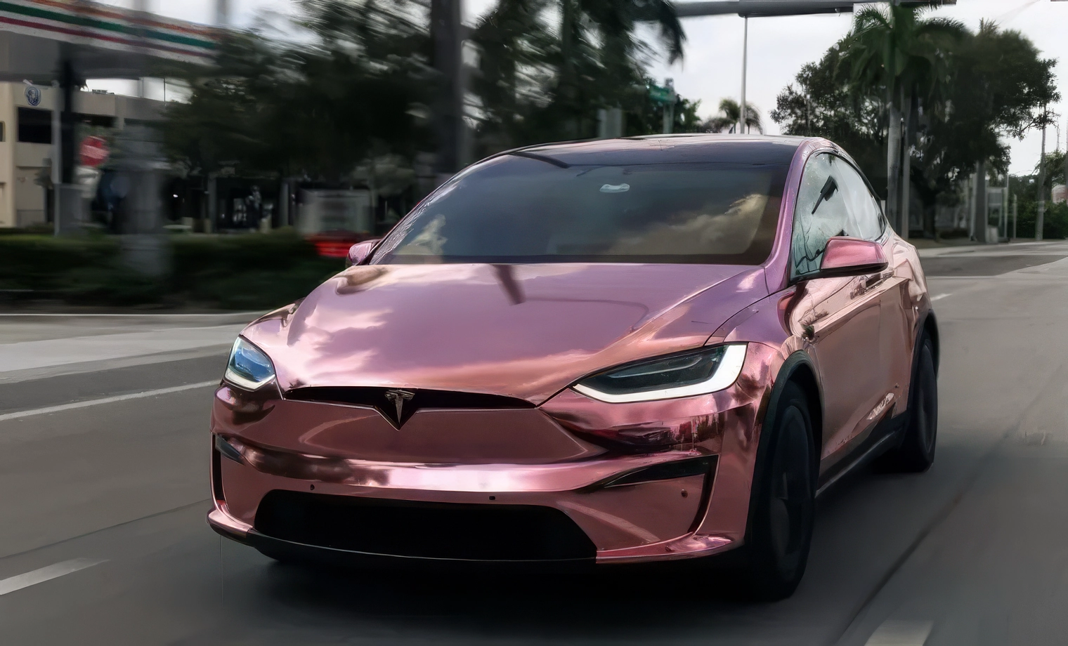 Tesla Model X –Rose Gold Pink Chrome on White
