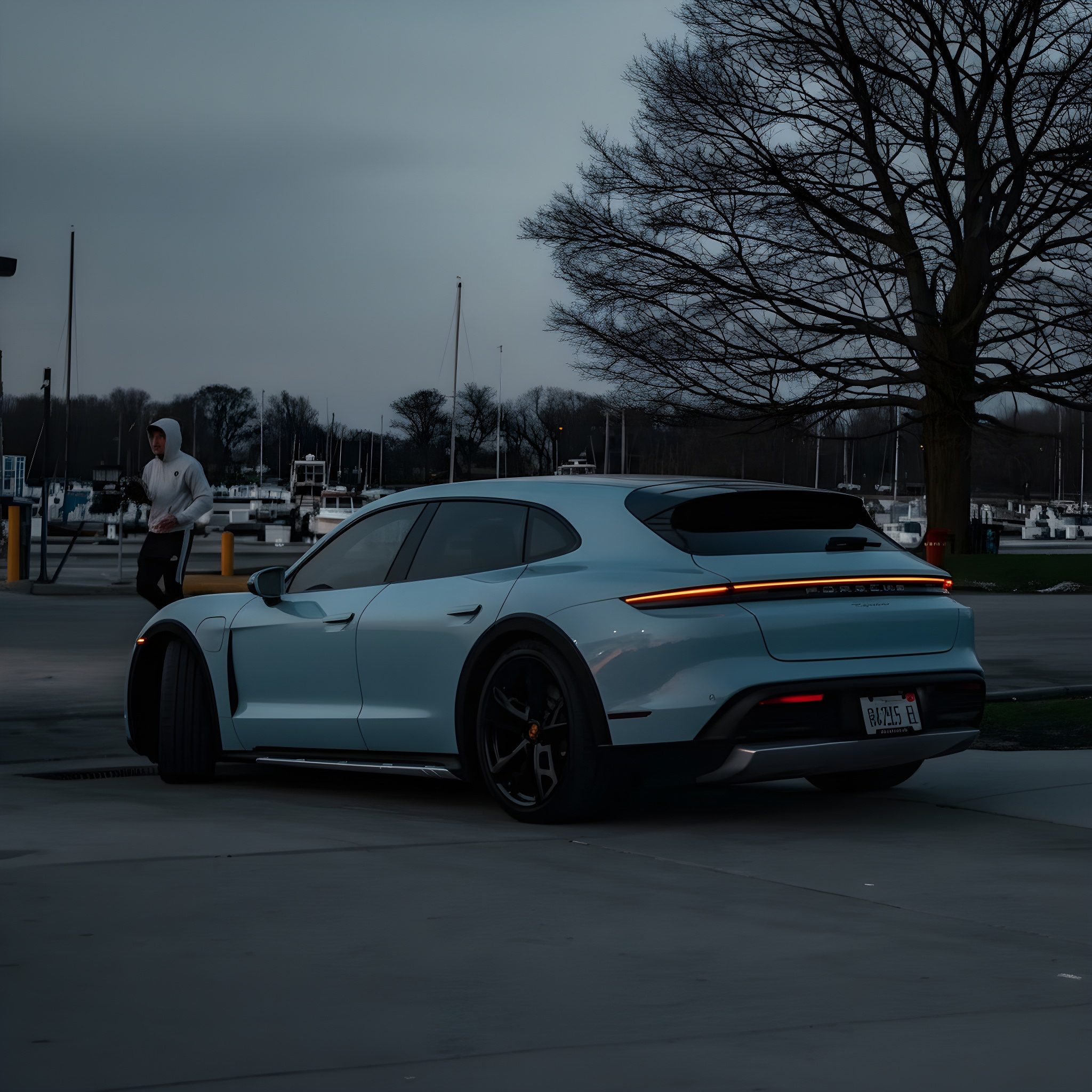 Porsche Taycan - Frozen Light Blue Metallic on Black & Truffle Brown