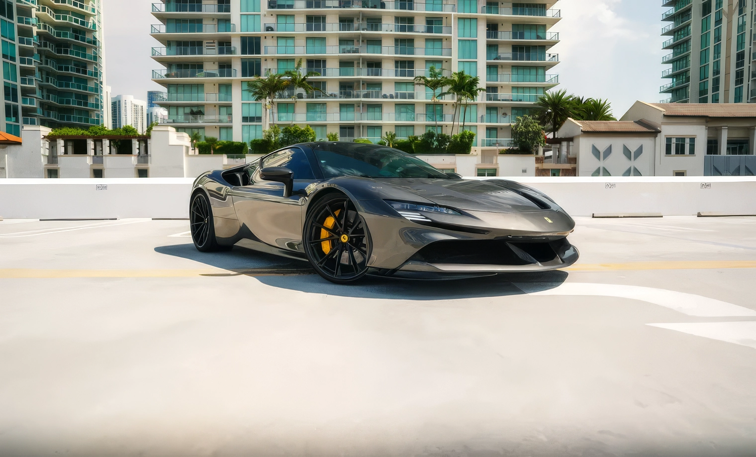Ferrari SF90 Stradale — Grigio Silverstone on Cuoio (Gunmetal Grey on Tan)
