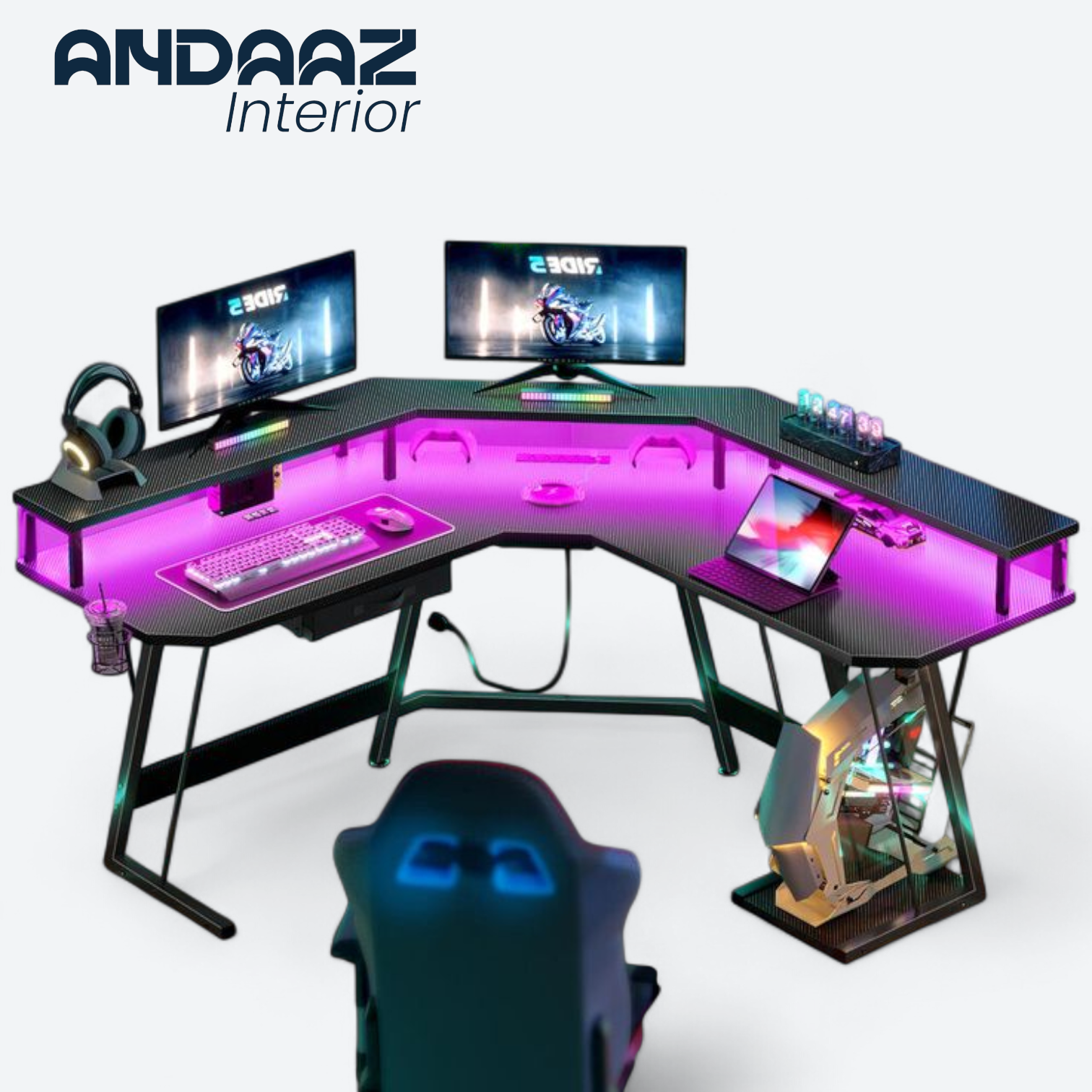 L-Shaped LED Gaming Desk