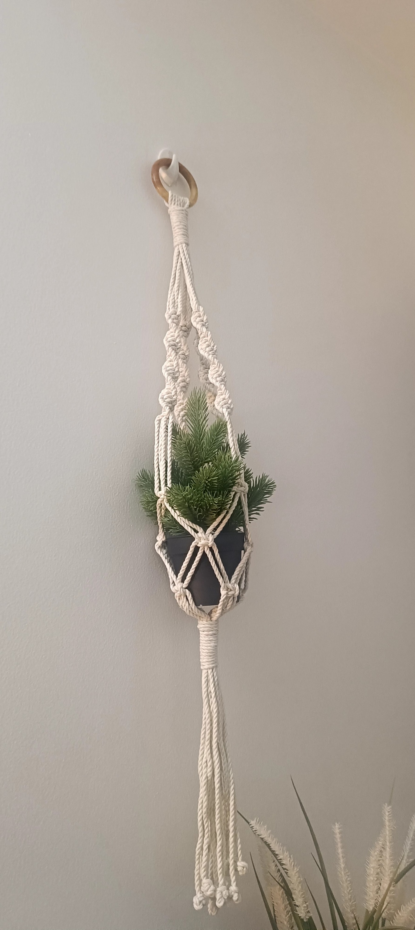 Macrame Cotton Plant Wooden Ring Hanger | Home Decor Flower Planter  100 Cms length
