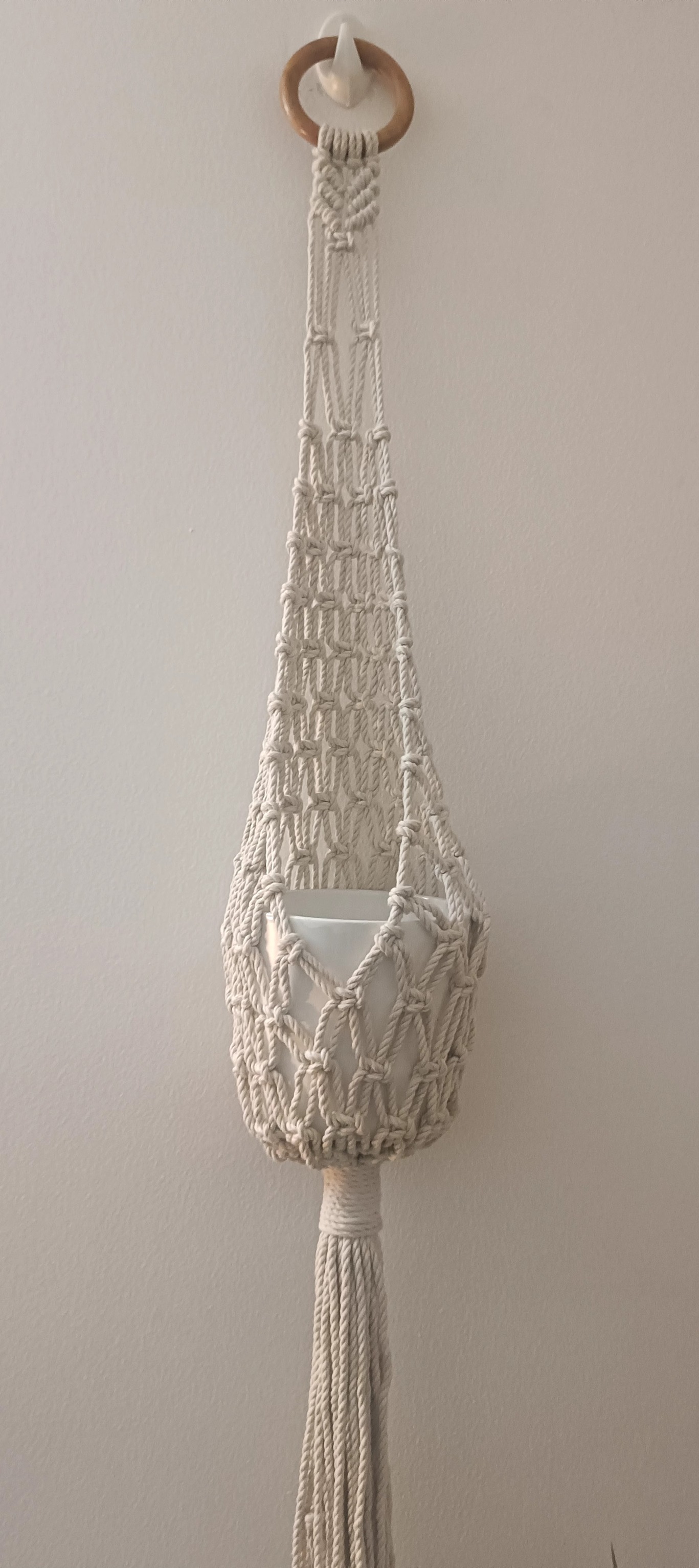 Macrame Cotton Plant Wooden Ring Net Style Hanger | Home Decor Flower Planter  100 Cms length