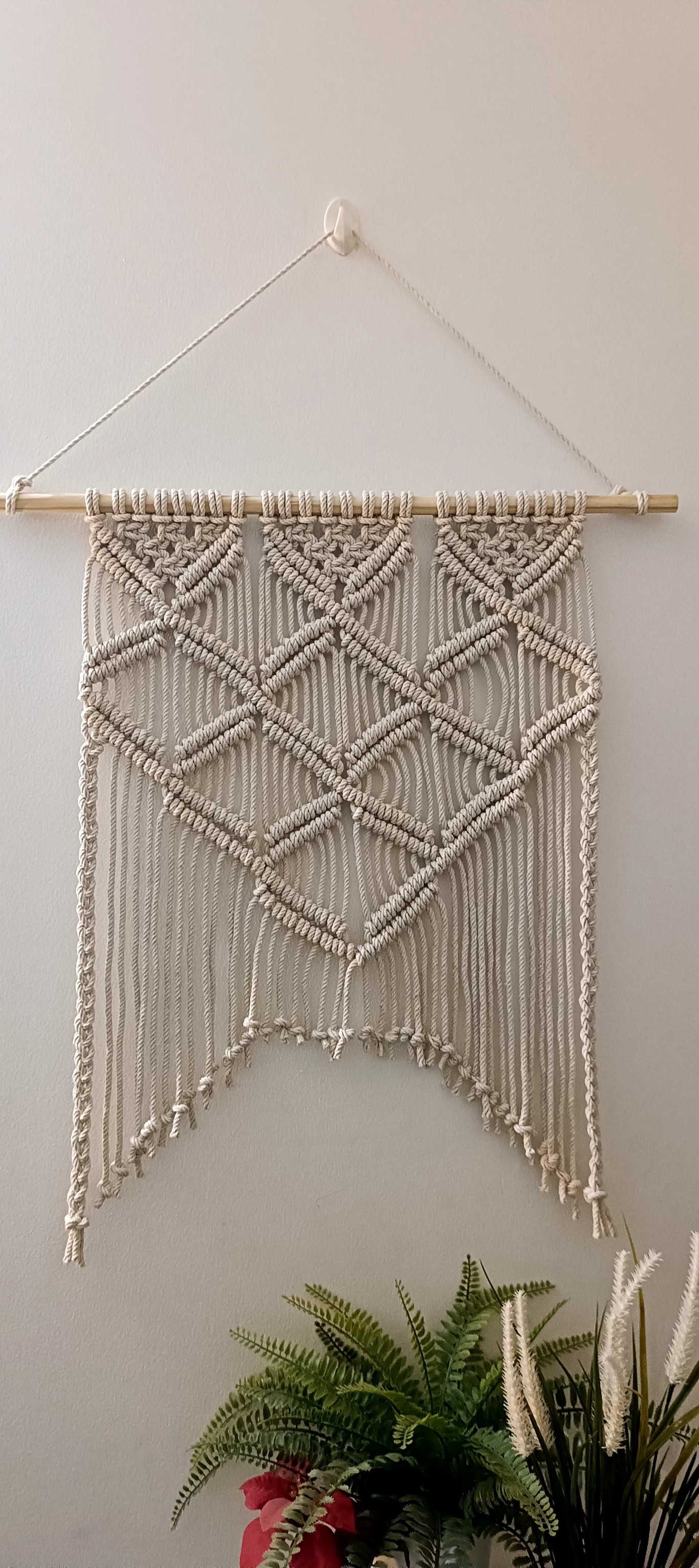 Spiral Diamond Pattern 5 mm cotton cord macrame wall hanging art | 65 Cms L, 47 Cms W | Hand made