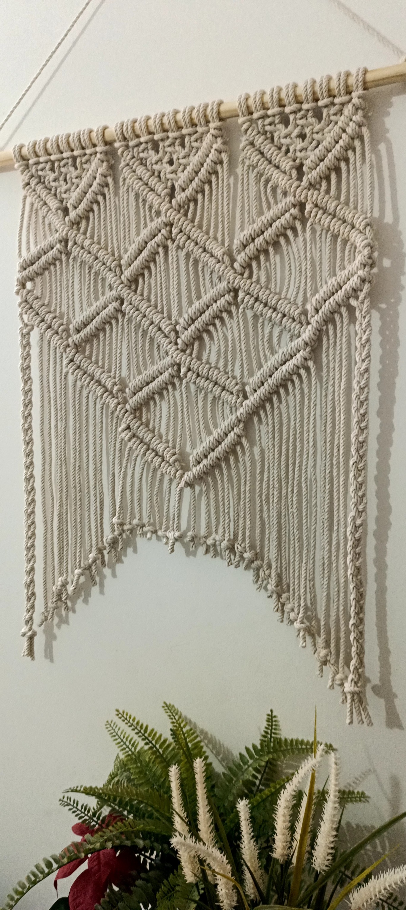 Spiral Diamond Pattern 5 mm cotton cord macrame wall hanging art | 65 Cms L, 47 Cms W | Hand made