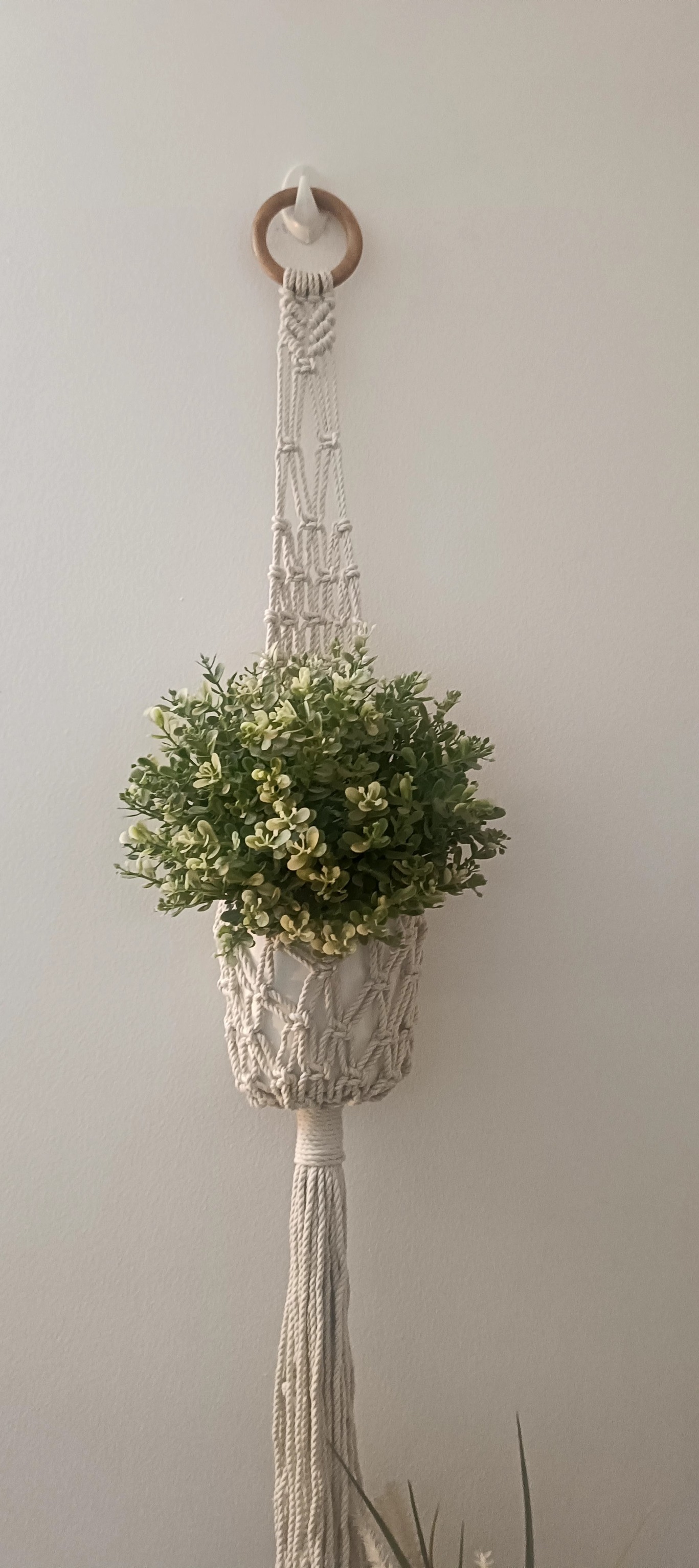 Macrame Cotton Plant Wooden Ring Hanger | Home Decor Flower Planter  100 Cms length