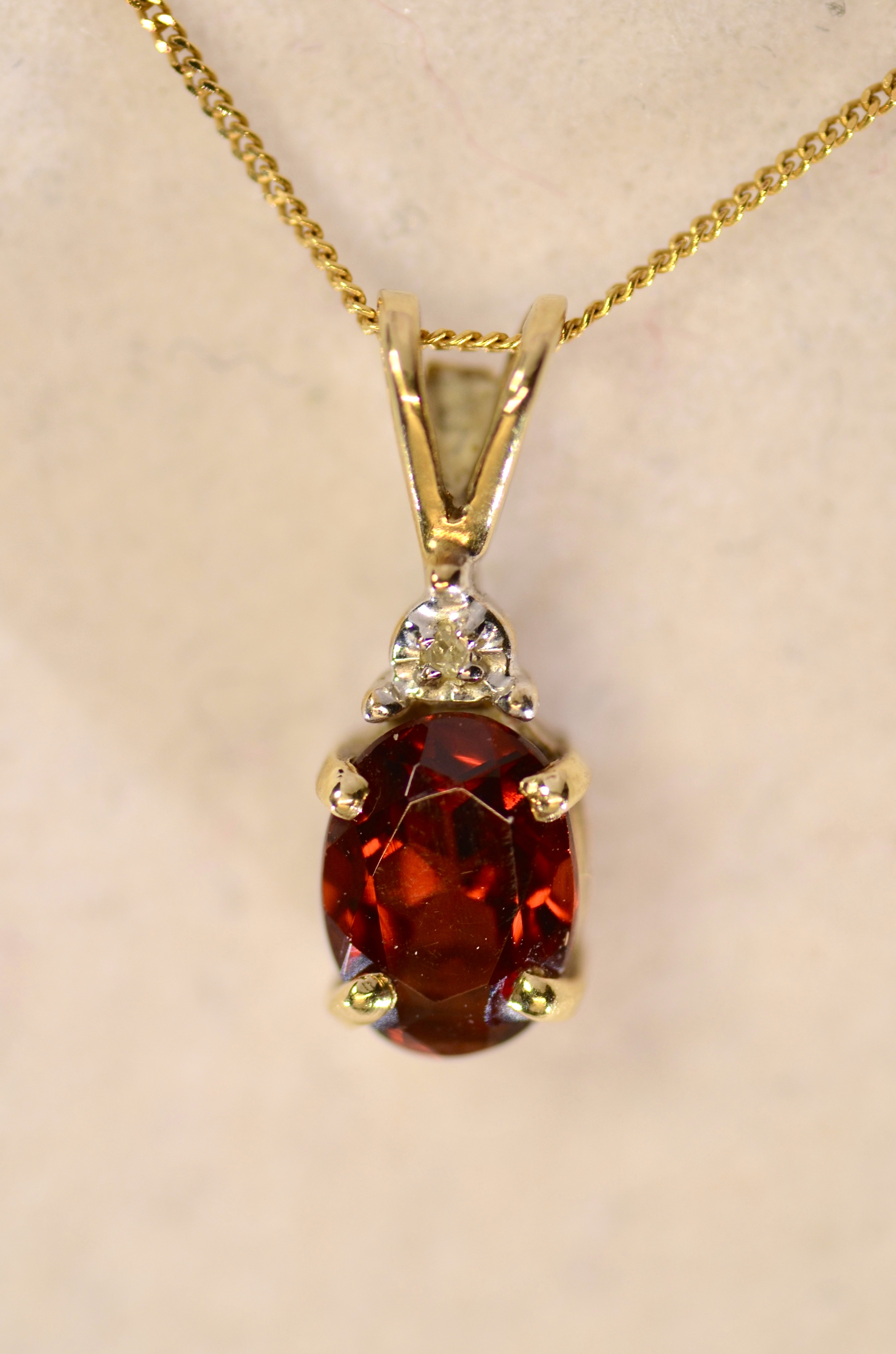 9ct Gold, Garnet and Mini Diamond Pendant Necklace