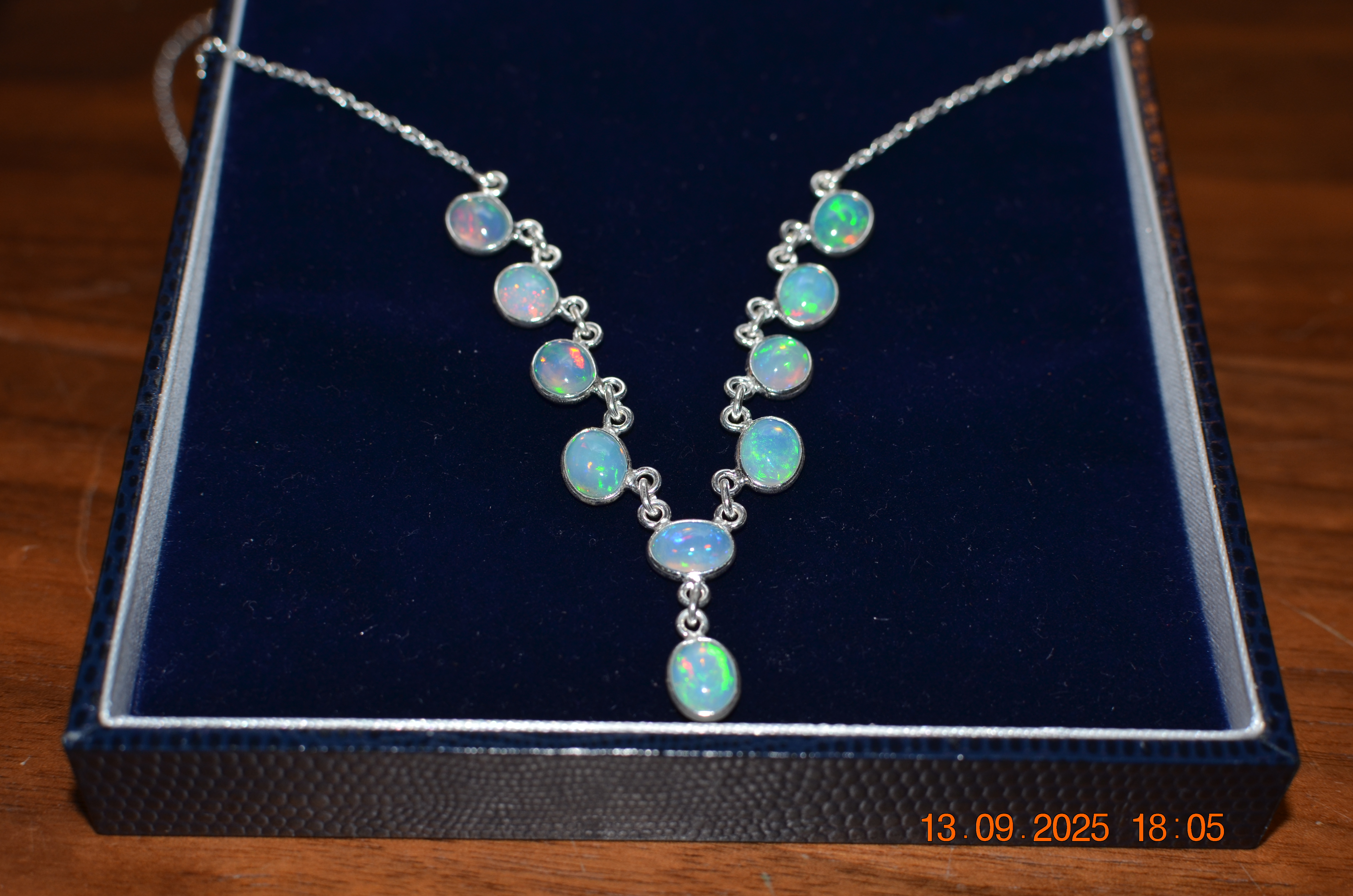 Sterling Silver and Natural Fire Opal Festoon Drop Necklace