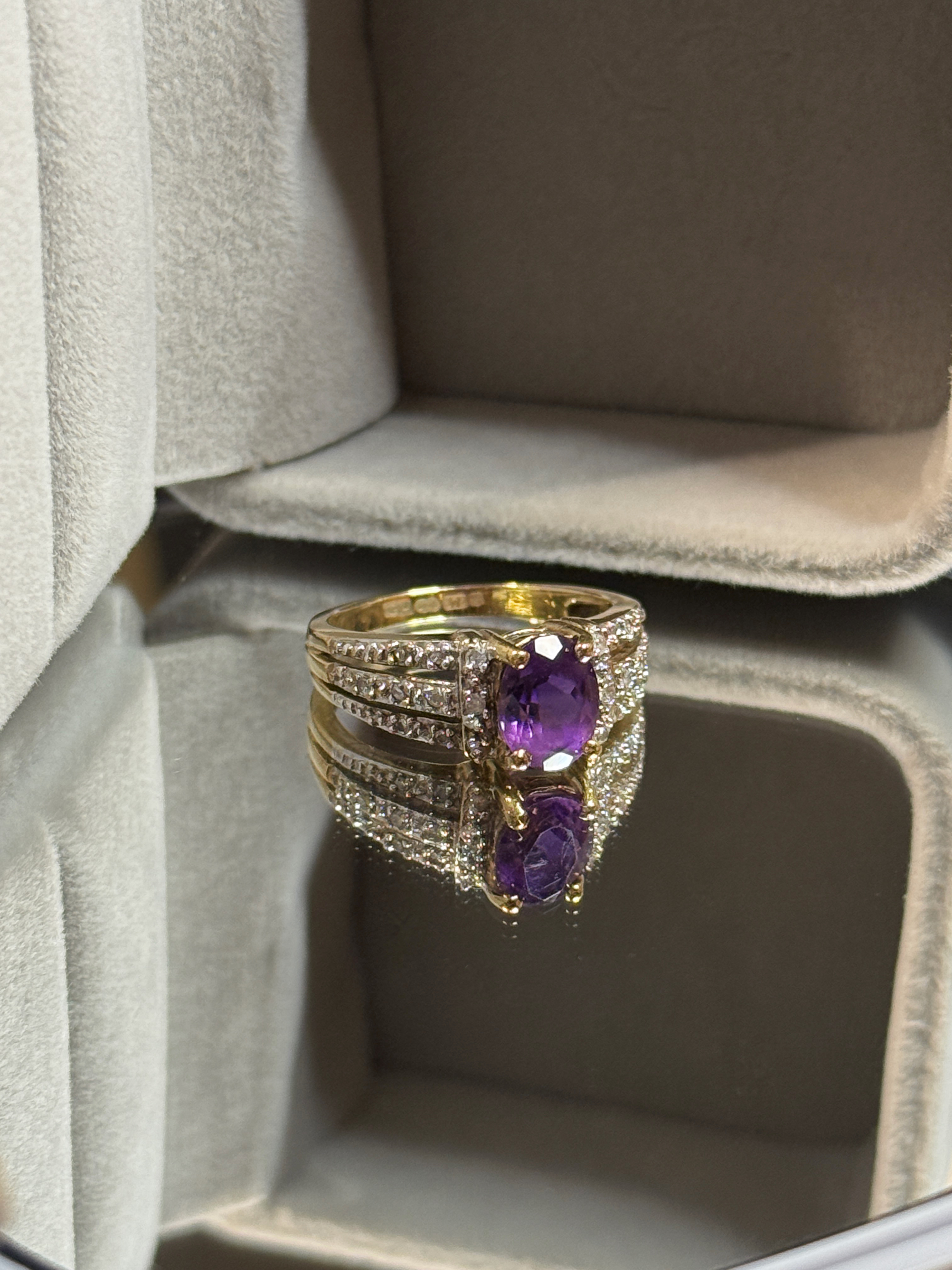 9ct Gold, Diamond and Amethyst Ring