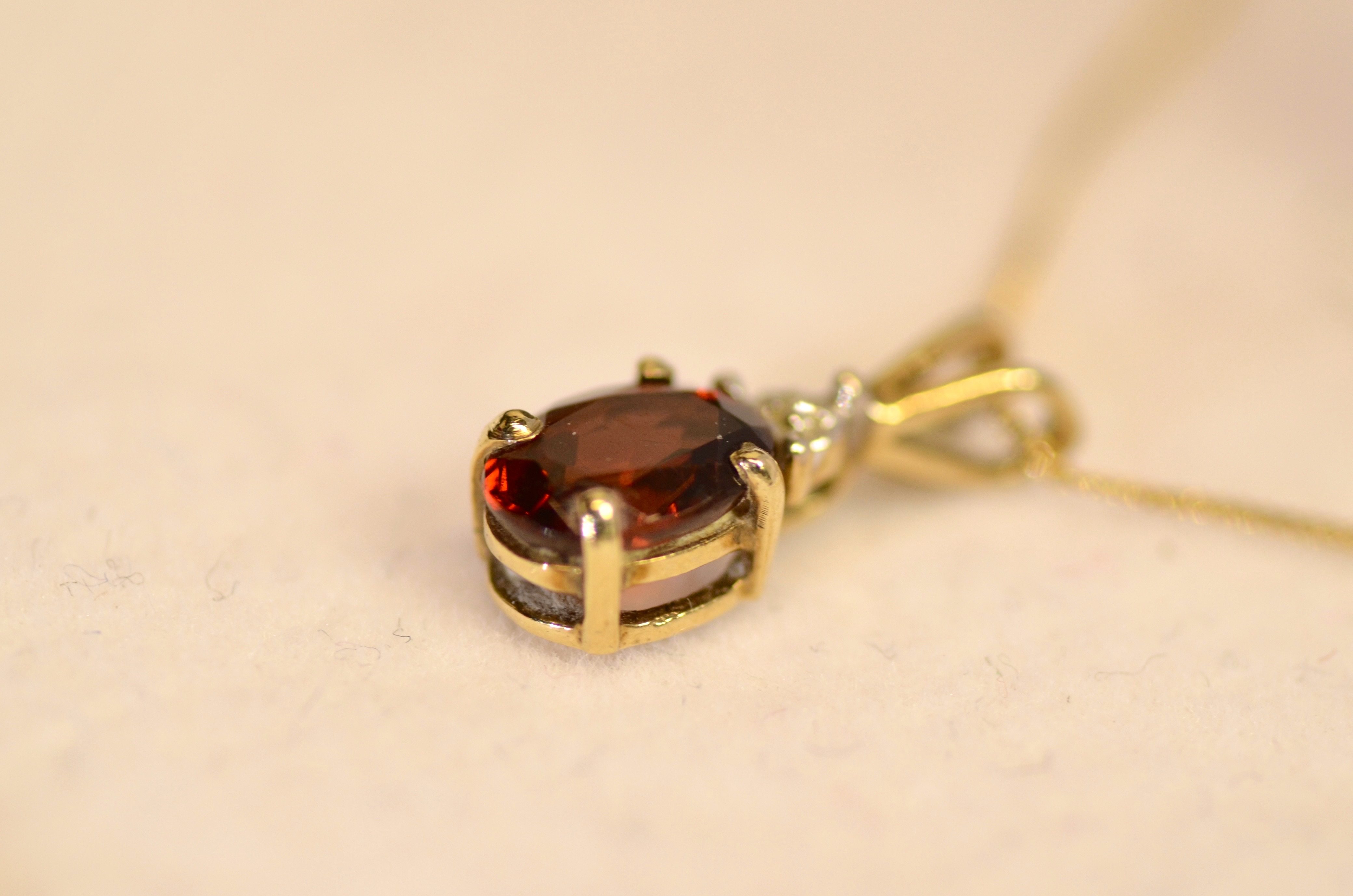 9ct Gold, Garnet and Mini Diamond Pendant Necklace