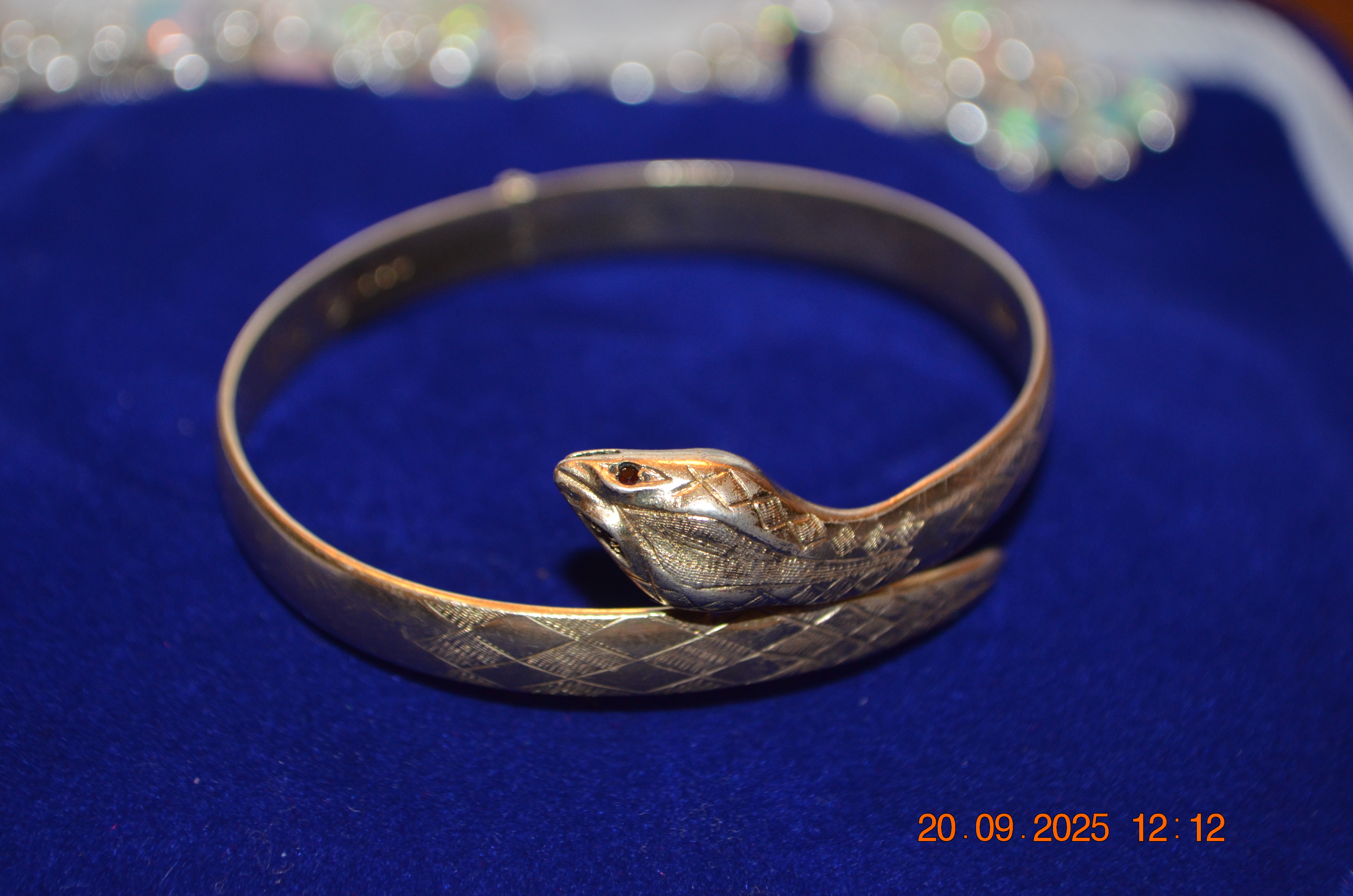 925 Sterling Silver, Antique Gold-Plated Snake Bangle