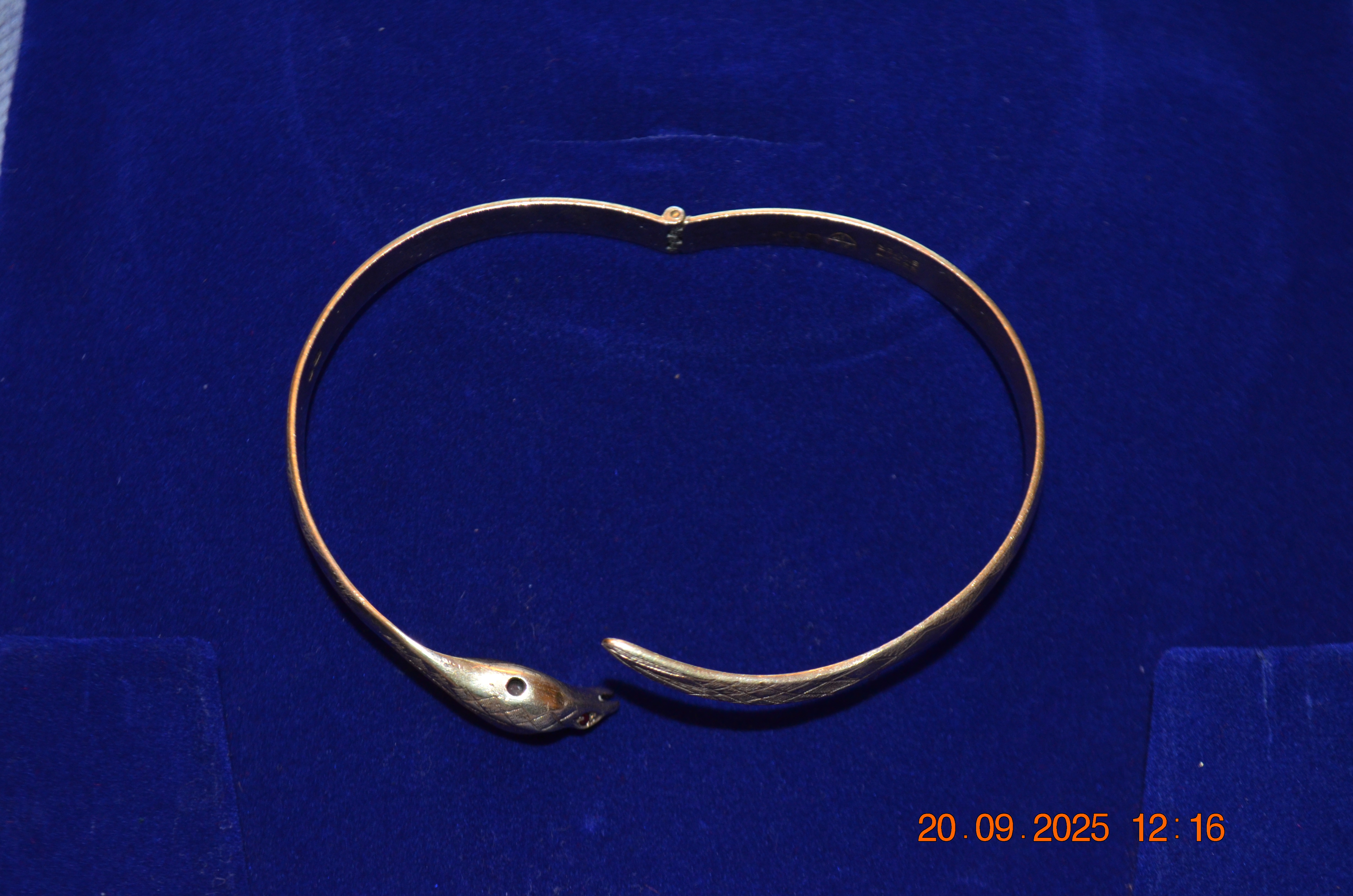 925 Sterling Silver, Antique Gold-Plated Snake Bangle