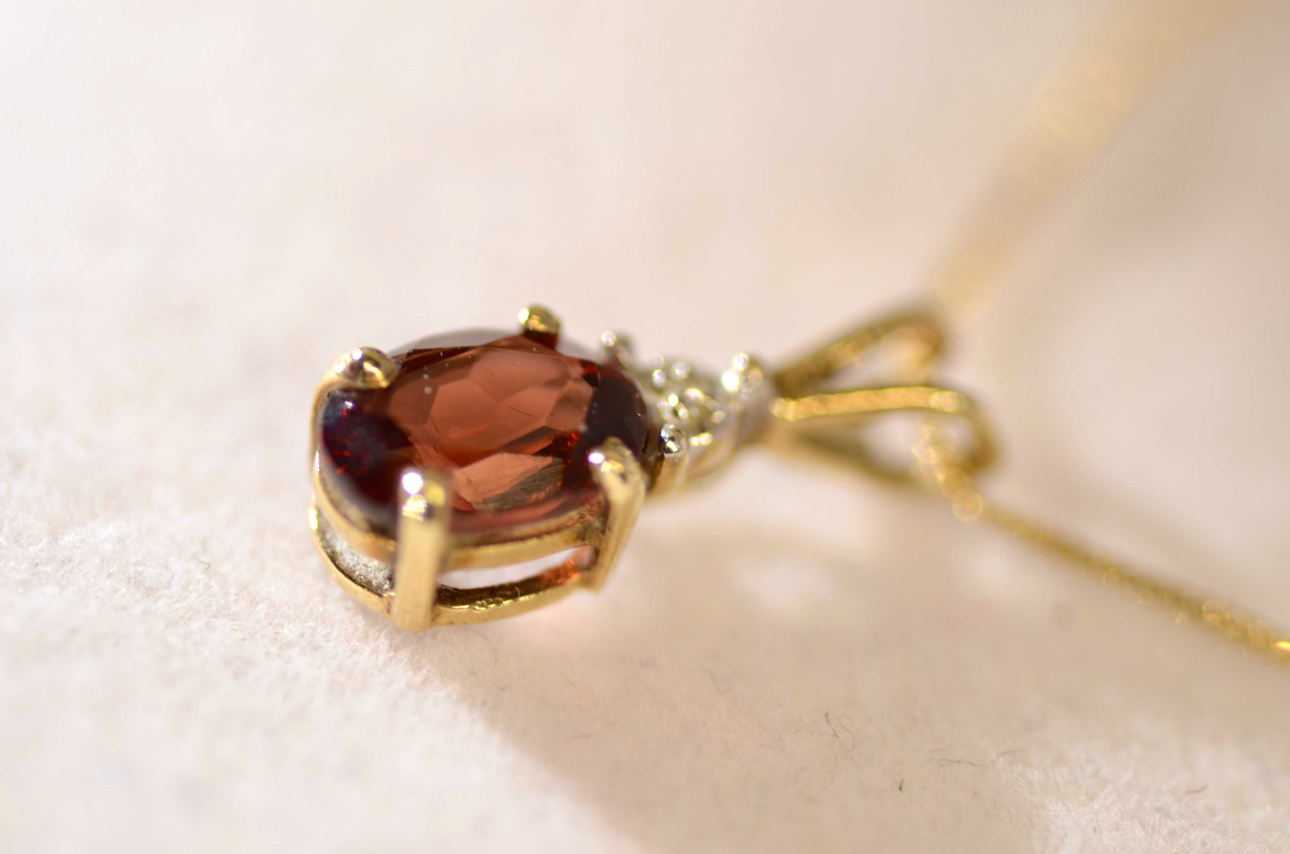 9ct Gold, Garnet and Mini Diamond Pendant Necklace