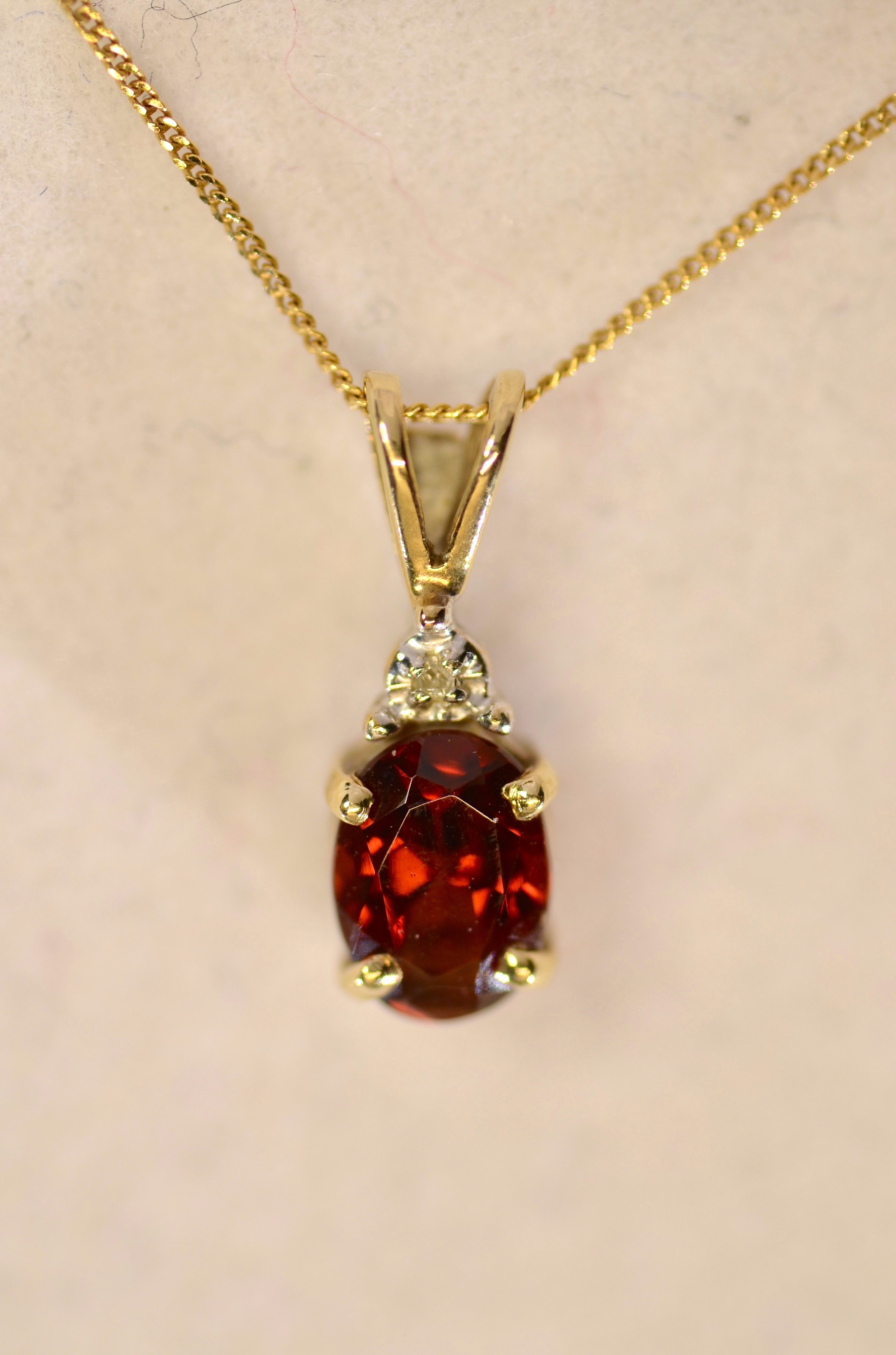 9ct Gold, Garnet and Mini Diamond Pendant Necklace