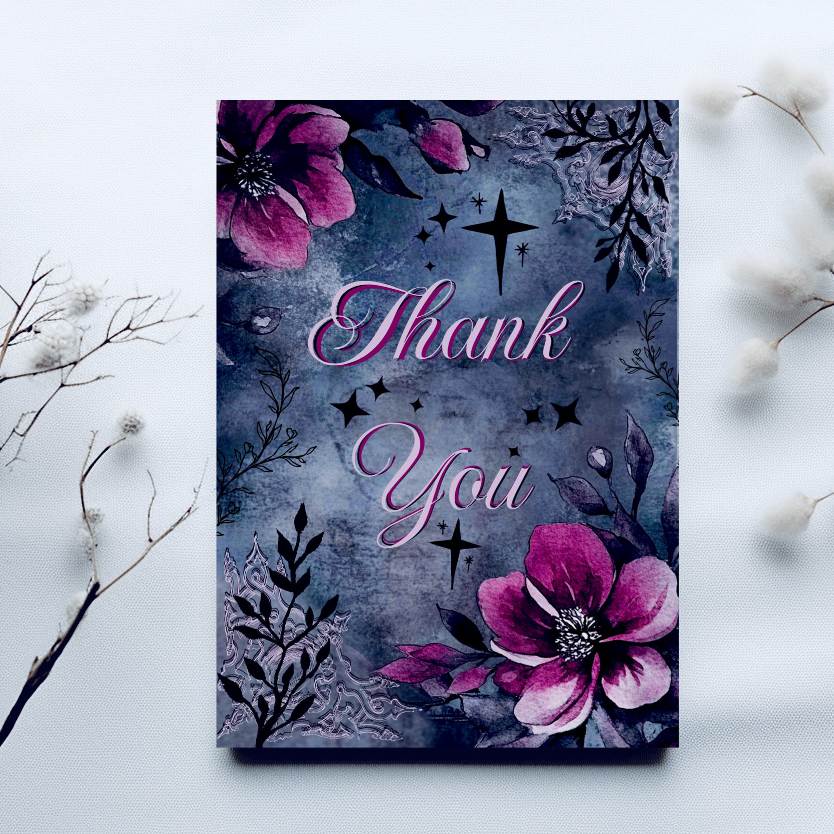 Dark Floral Thank You Card