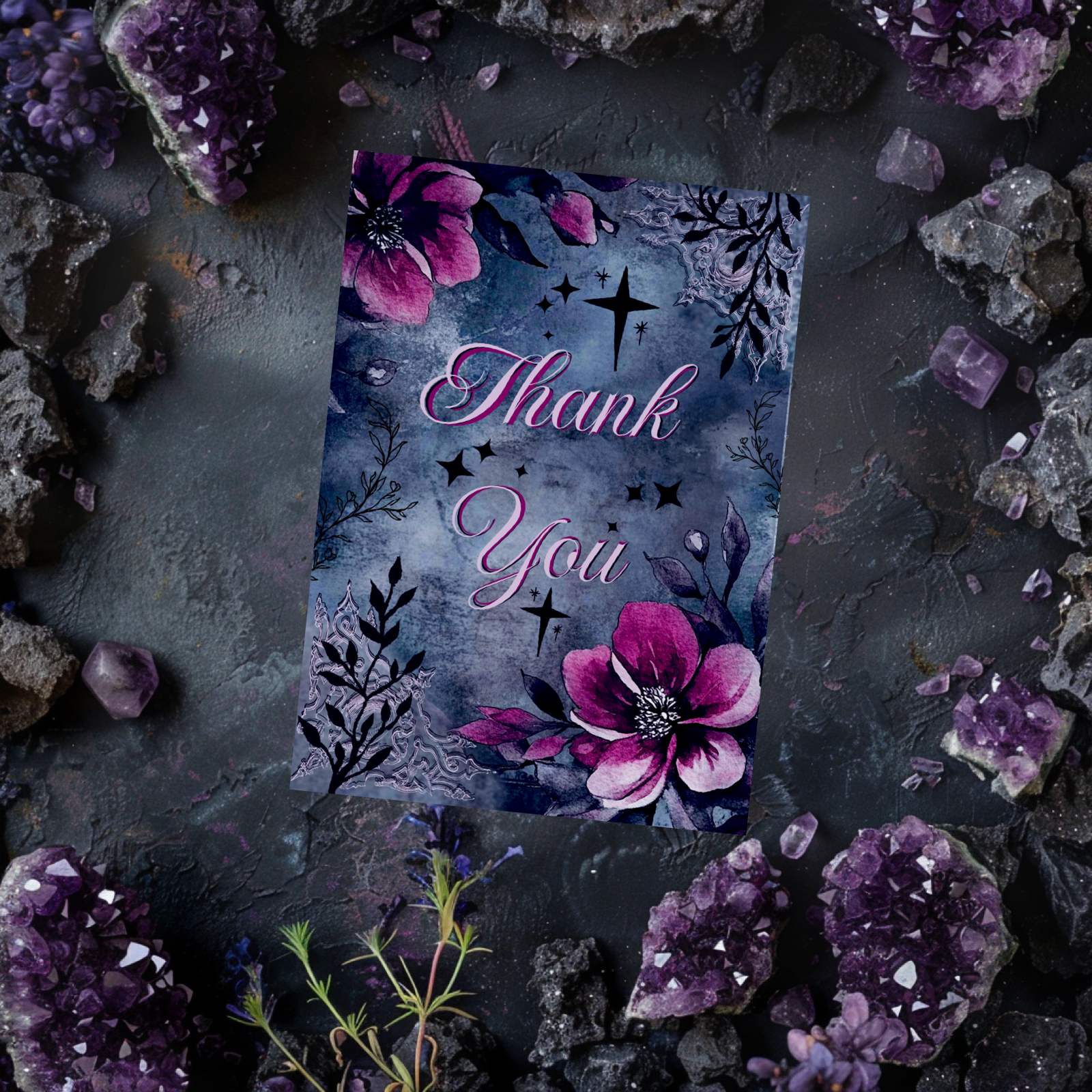 Dark Floral Thank You Card