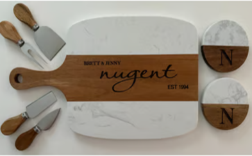 Personalized Charcuterie Board Set with utensils and two coasters