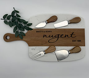 Personalized Marble and Wood Cheese Board Set