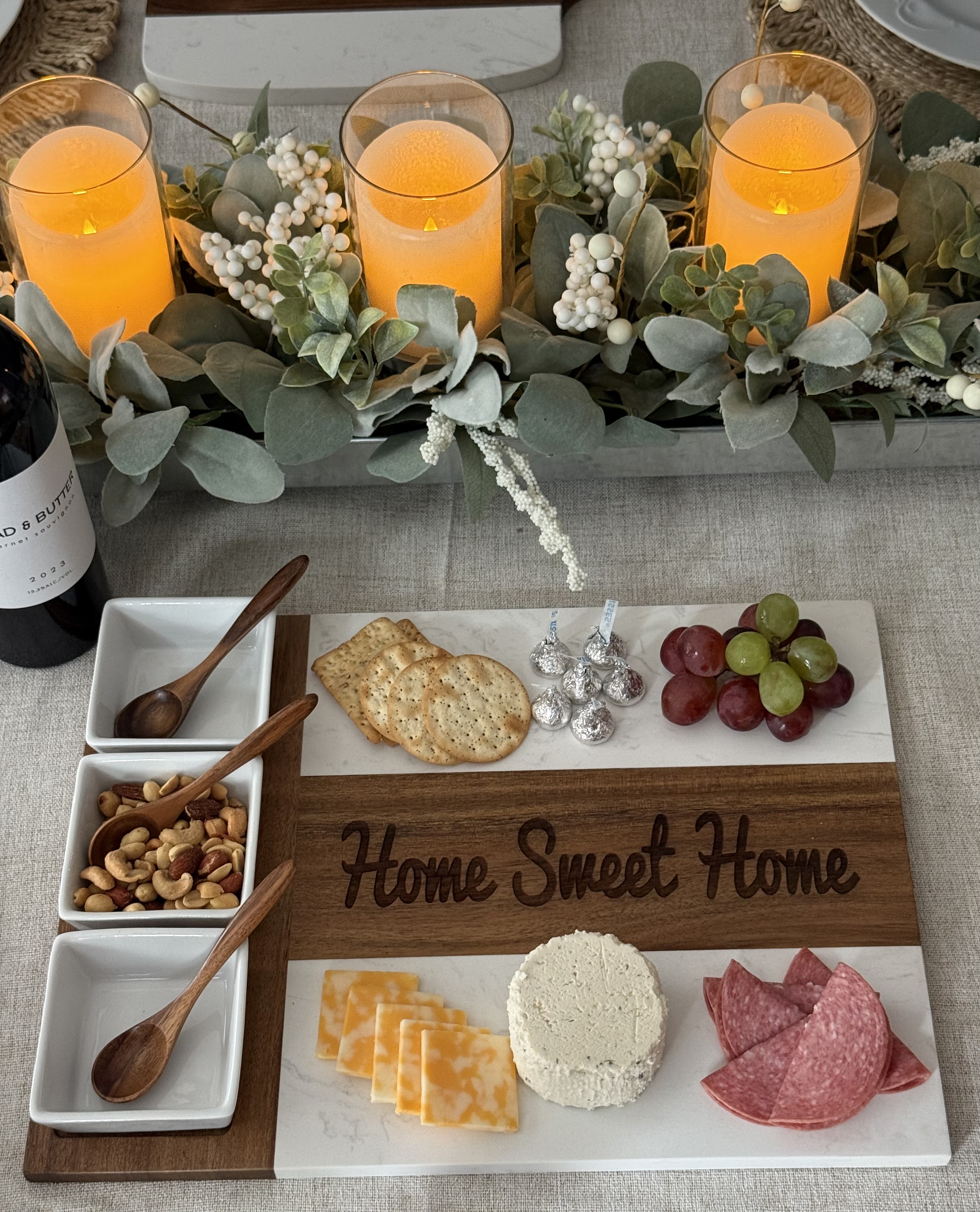 Large Charcuterie Board Set w/bowls, spoons and utensils