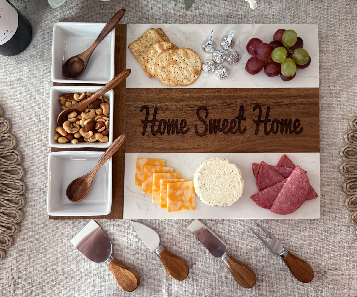 Large Charcuterie Board Set w/bowls, spoons and utensils