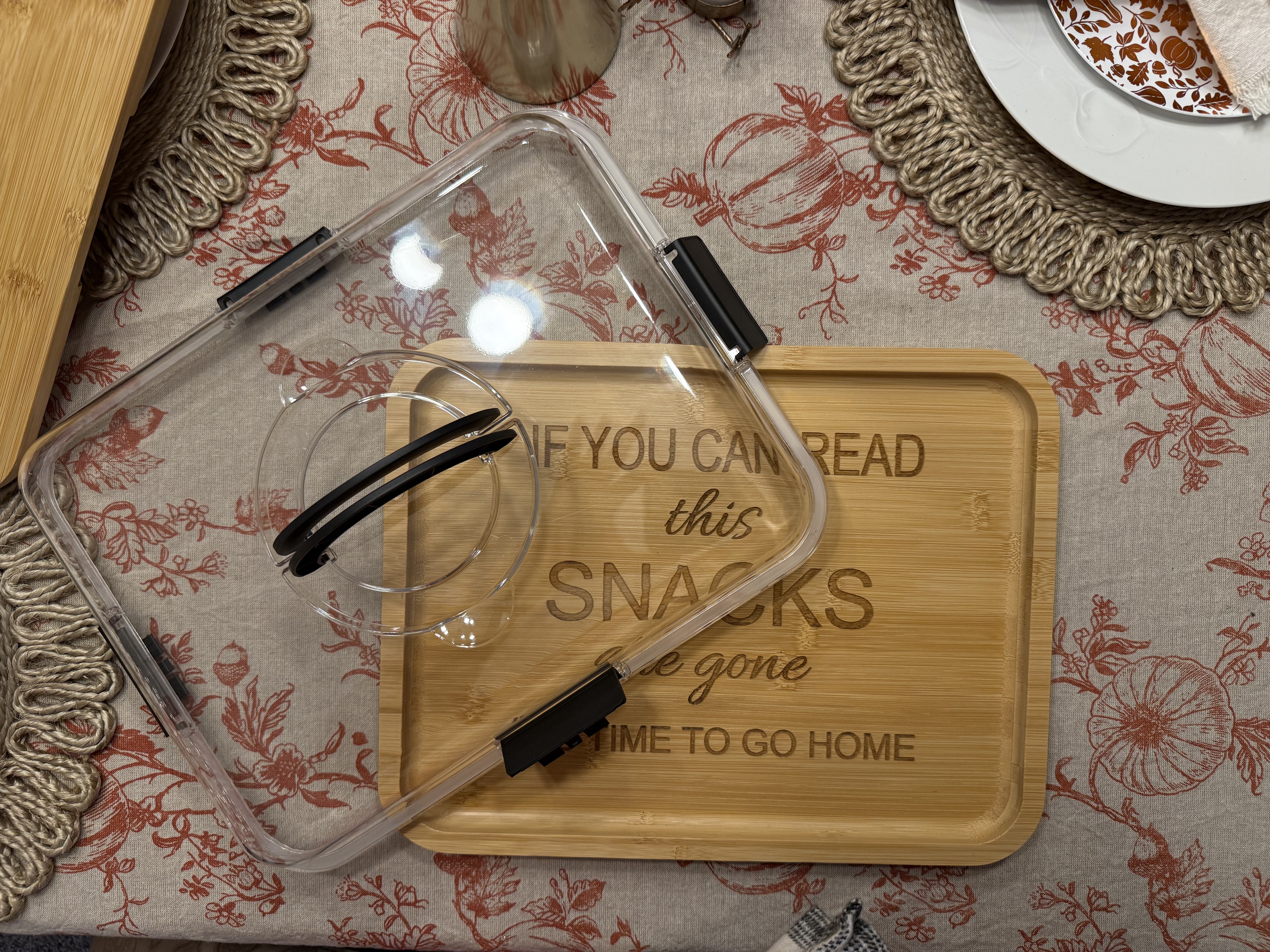 Personalized Travel Charcuterie Board with Lid and Handle plus Utensil Set