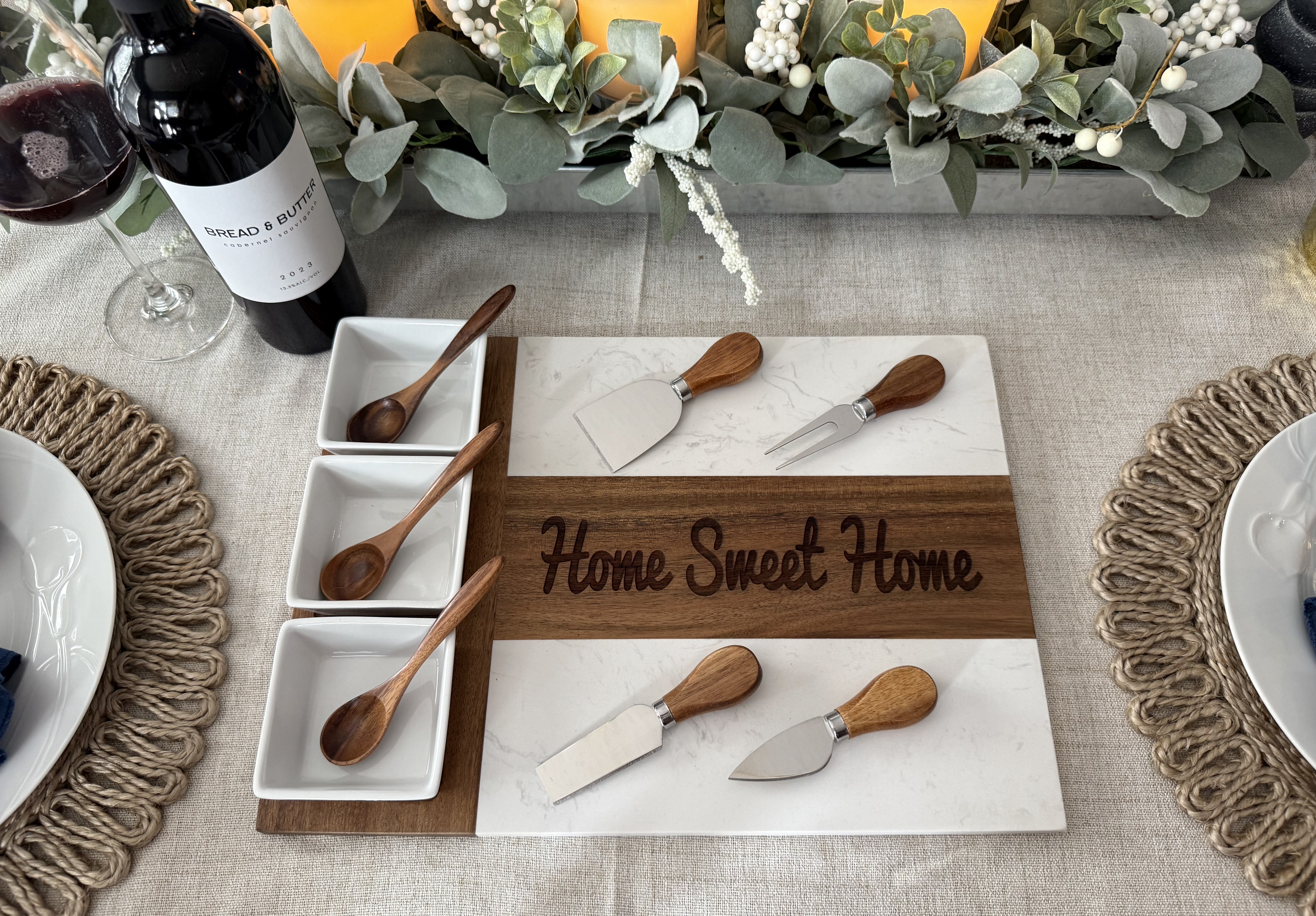 Large Charcuterie Board Set w/bowls, spoons and utensils