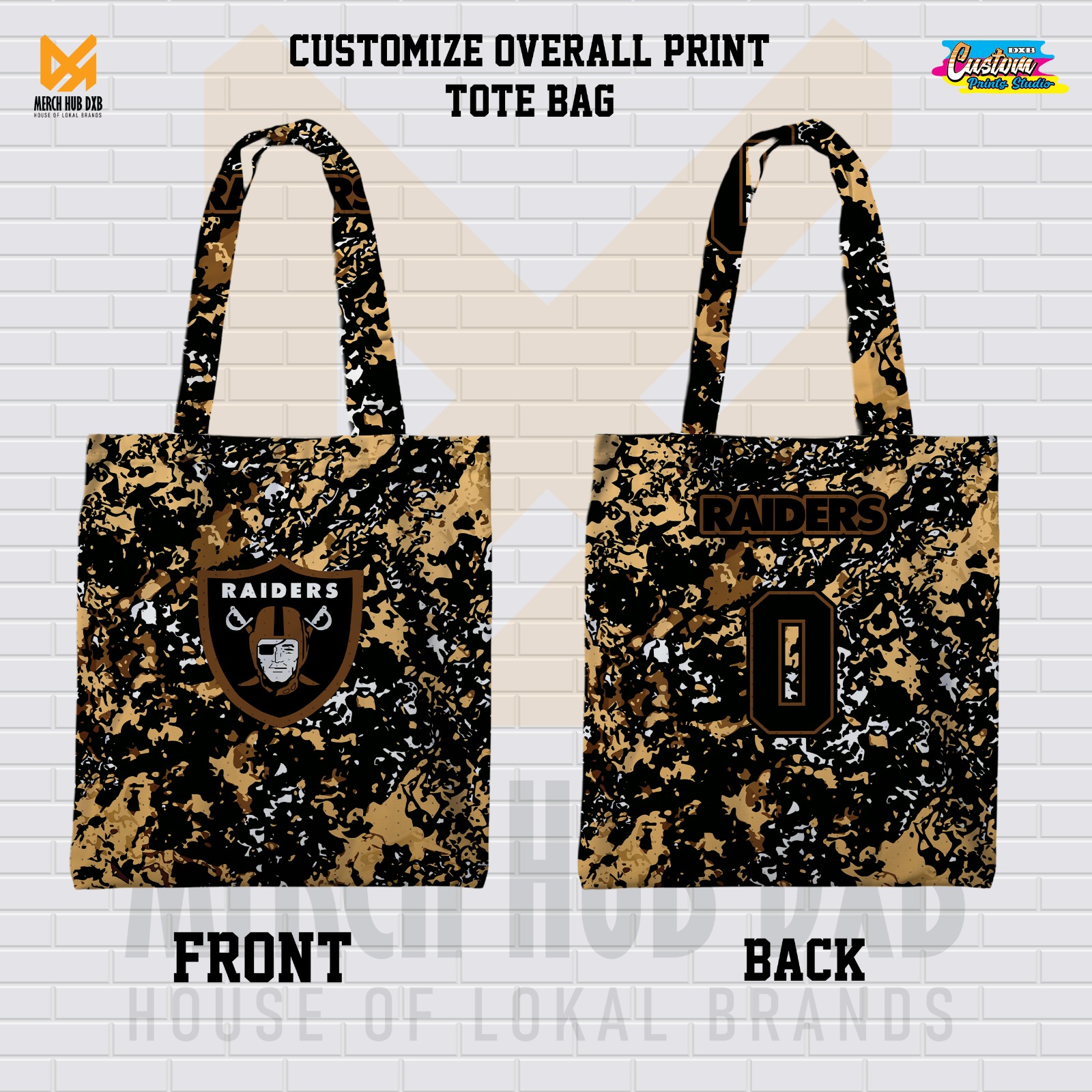 Raiders Custom Overall Print Tote Bag