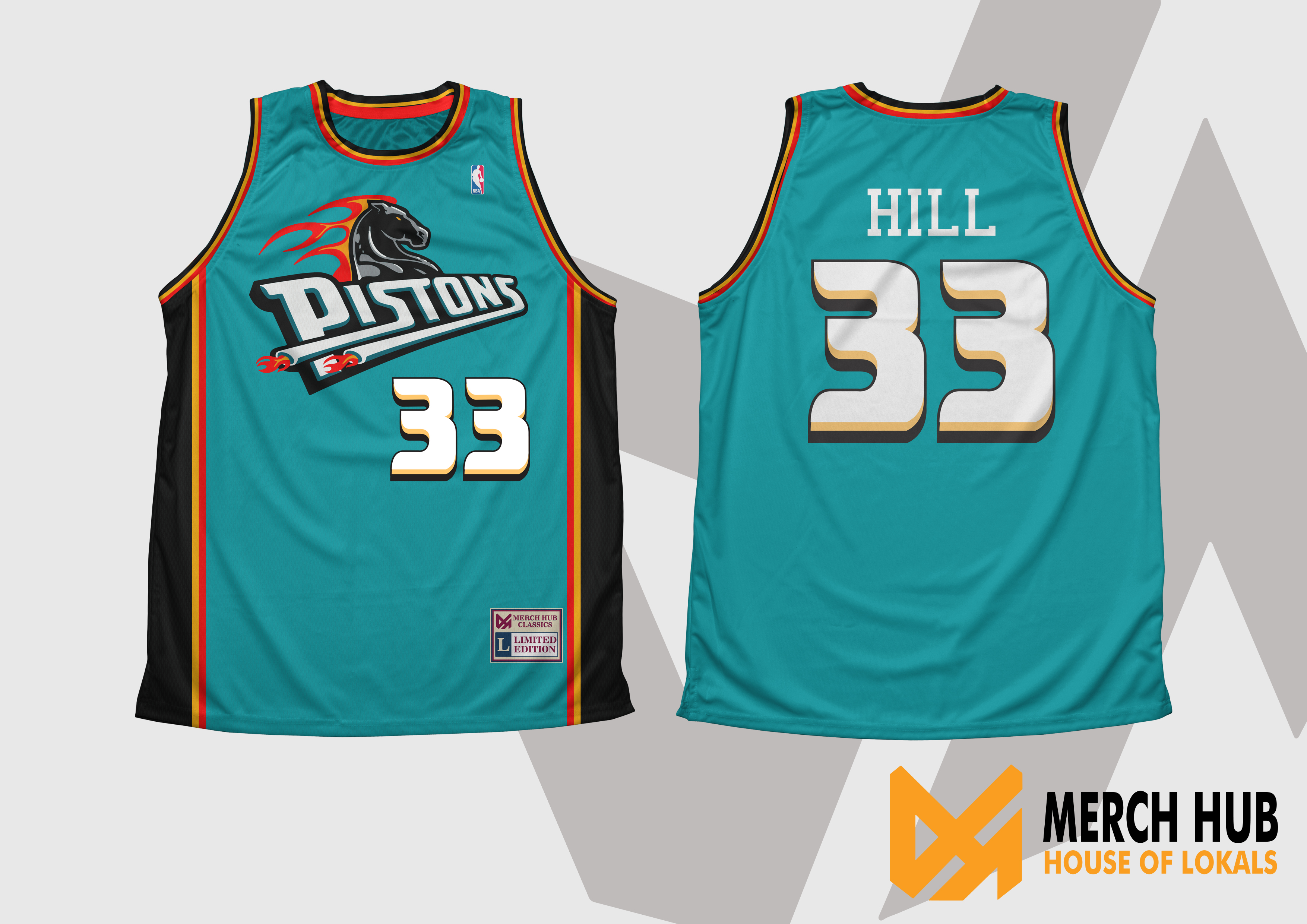 Detroit Pistons Grant Hill 33 Teal Jersey
