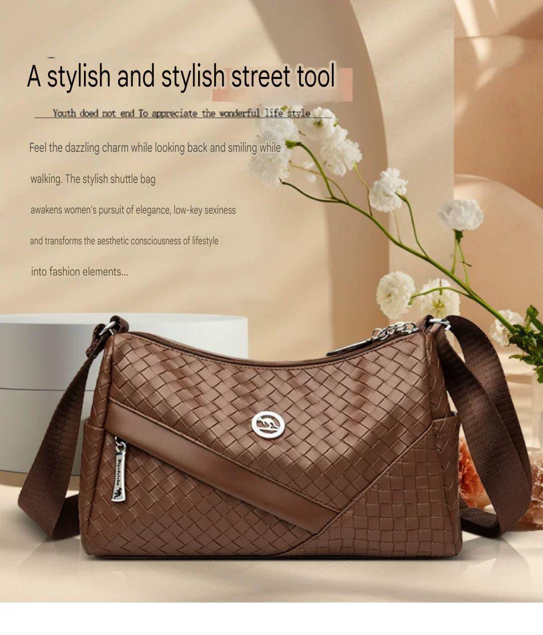 Woven Brown Shoulder Bag- AM01417MB