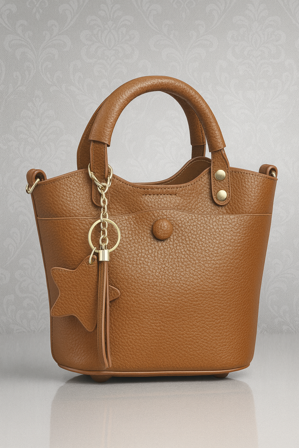 Brown Leather Tote Bag - AM01426MB (GOLD)