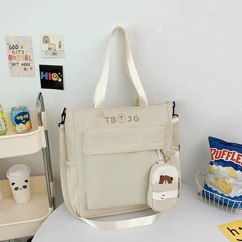 Beige Canvas Tote Bag -AM01408MB 