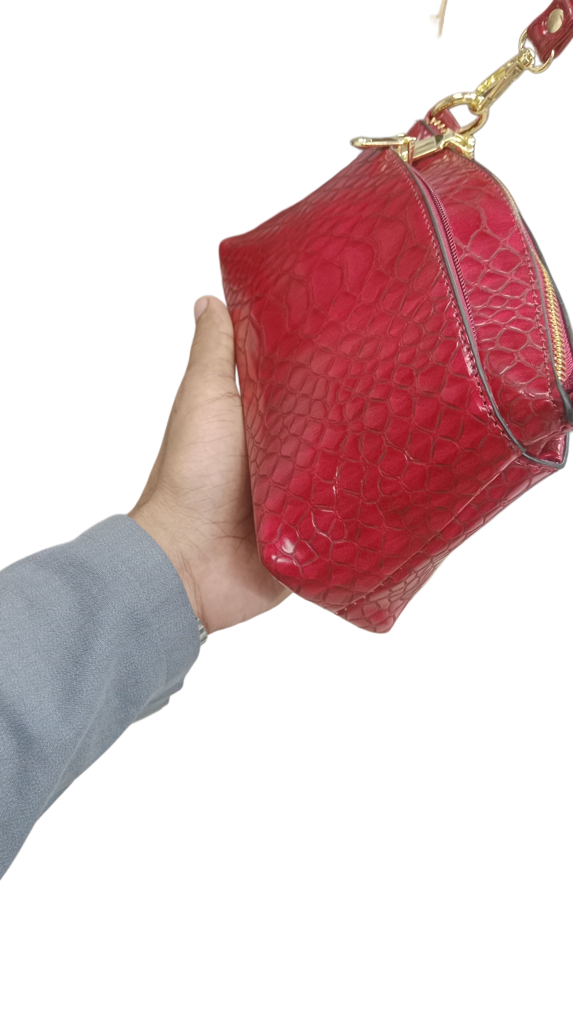 Red Faux Snakeskin Clutch Bag