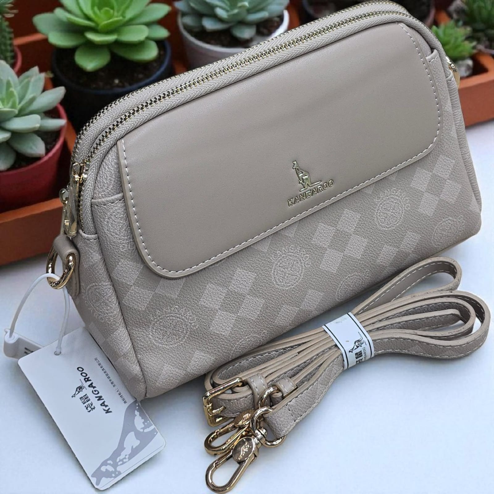 Kangaroo Fashion Beige Crossbody Bag - AM01433MB (25 GRAM FREE GOLD SCHEME )
